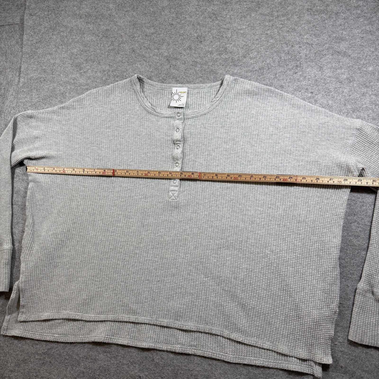 OFFLINE by Aerie Waffle Henley Top Womens S Gray Boxy Thumbhole Lounge Active thumbnail 7