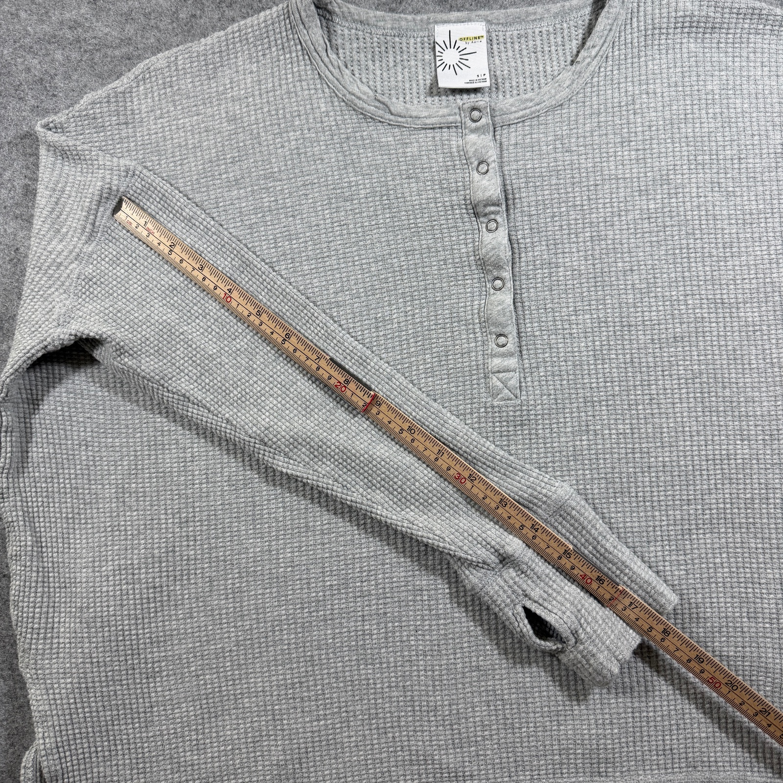 OFFLINE by Aerie Waffle Henley Top Womens S Gray Boxy Thumbhole Lounge Active thumbnail 8