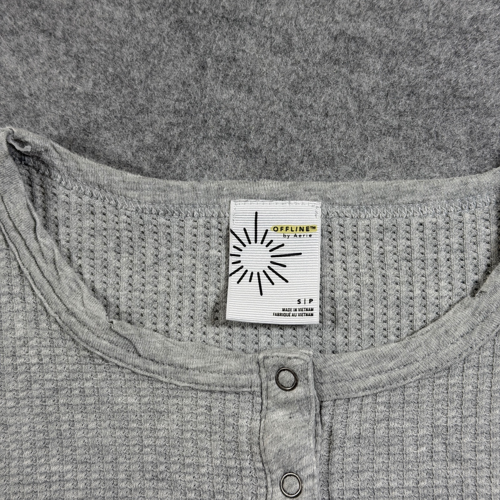 OFFLINE by Aerie Waffle Henley Top Womens S Gray Boxy Thumbhole Lounge Active thumbnail 10