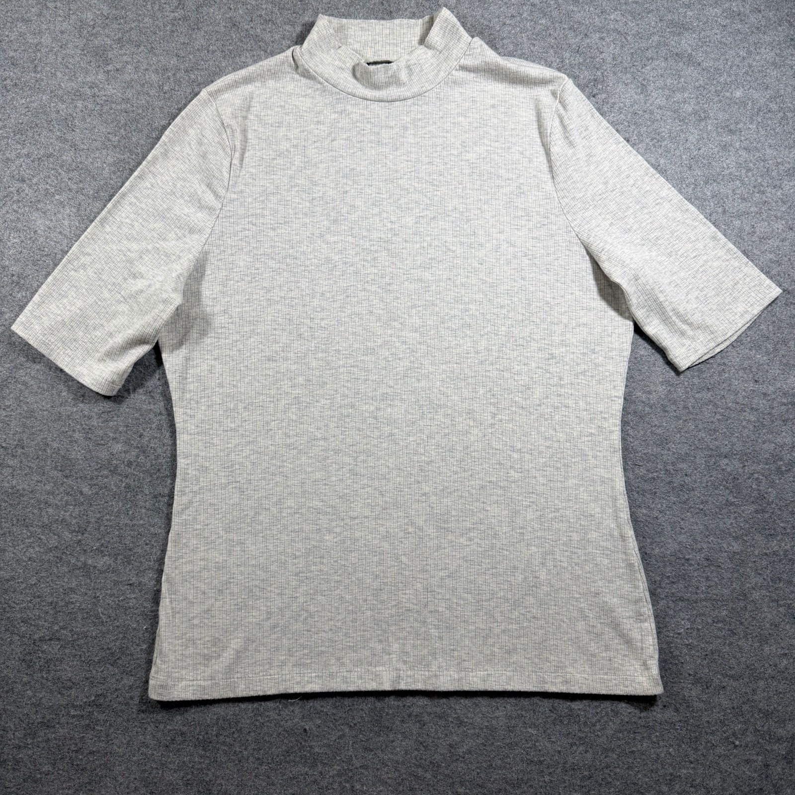 Banana Republic Ribbed Mock Neck Top Womens L Gray Stretch Soft Short Sleeve