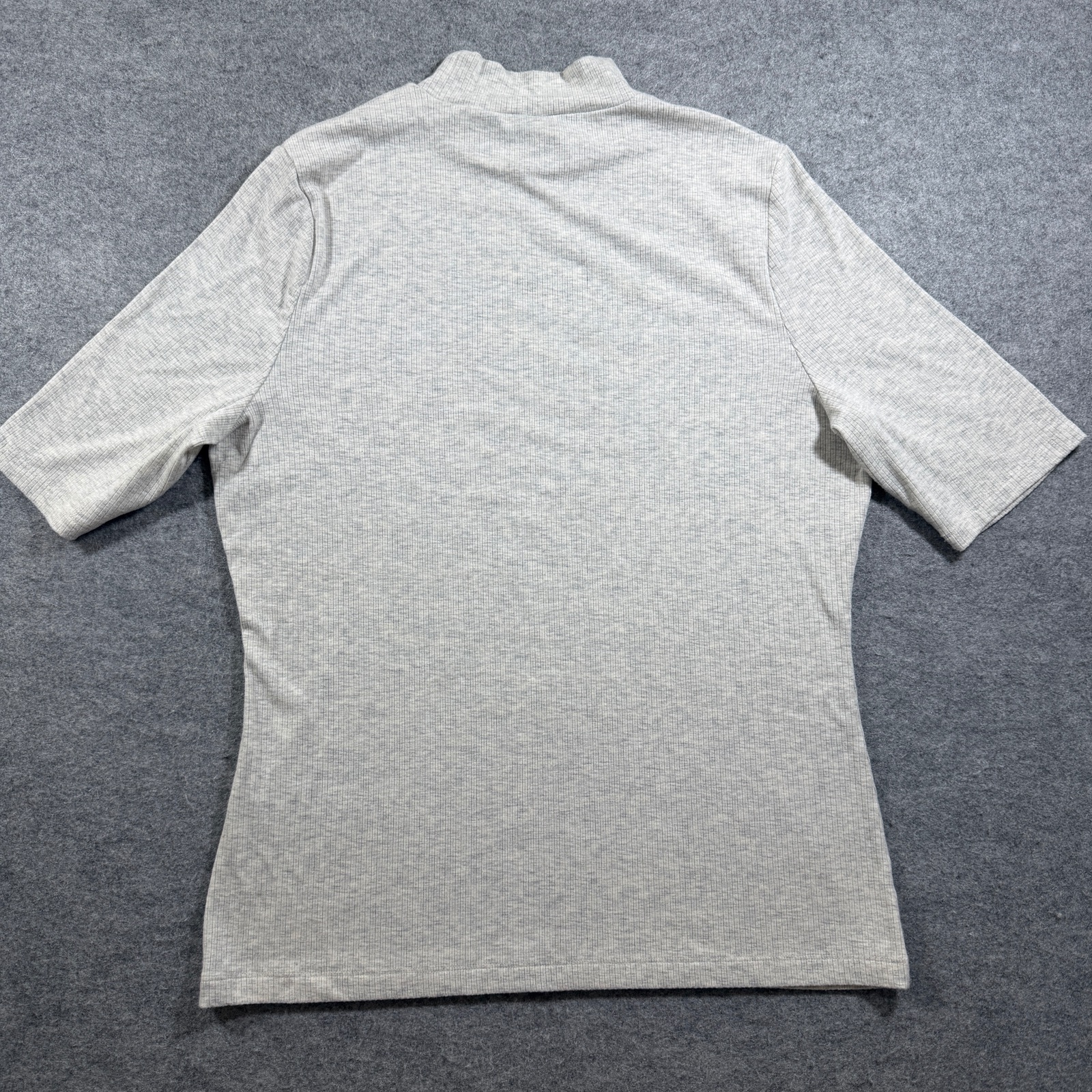 Banana Republic Ribbed Mock Neck Top Womens L Gray Stretch Soft Short Sleeve thumbnail 2