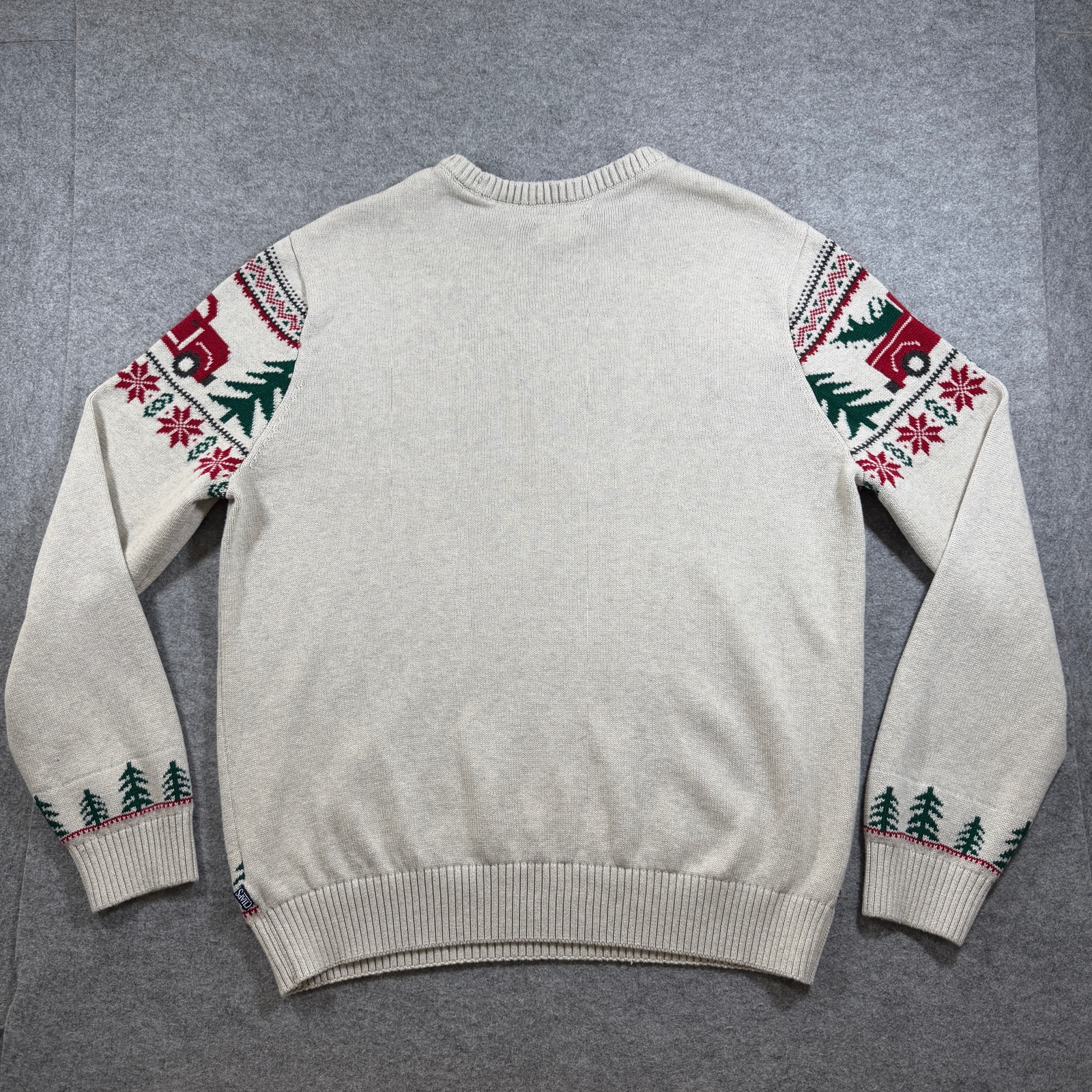 Chaps Fair Isle Christmas Sweater Mens XL Cream Cotton Holiday Truck Tree Knit thumbnail 2