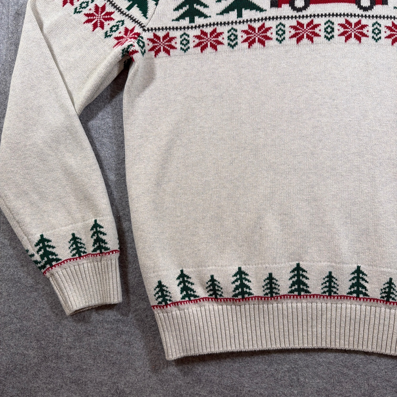Chaps Fair Isle Christmas Sweater Mens XL Cream Cotton Holiday Truck Tree Knit thumbnail 4