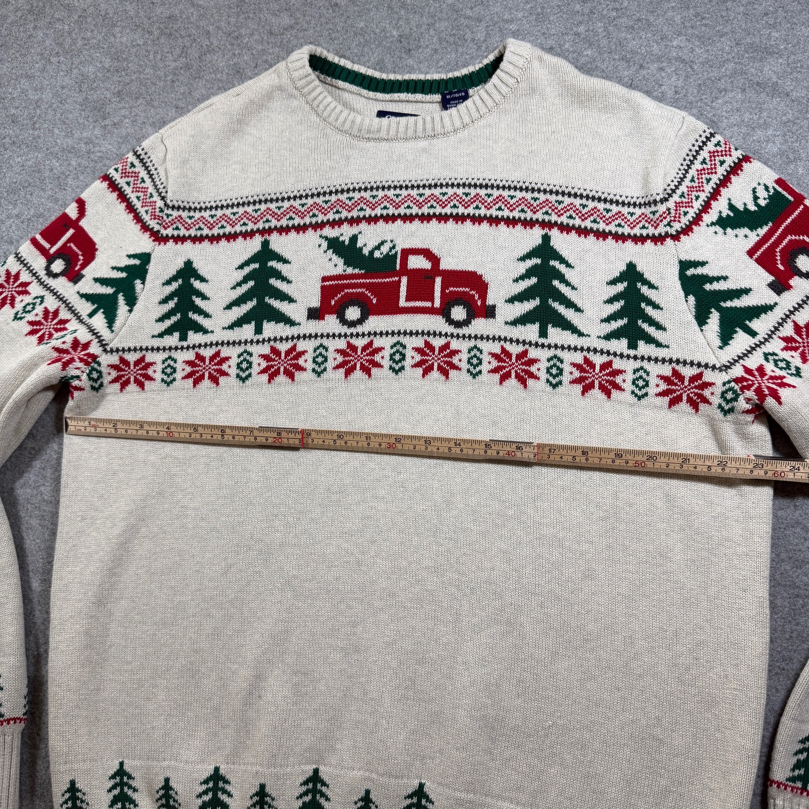 Chaps Fair Isle Christmas Sweater Mens XL Cream Cotton Holiday Truck Tree Knit thumbnail 5