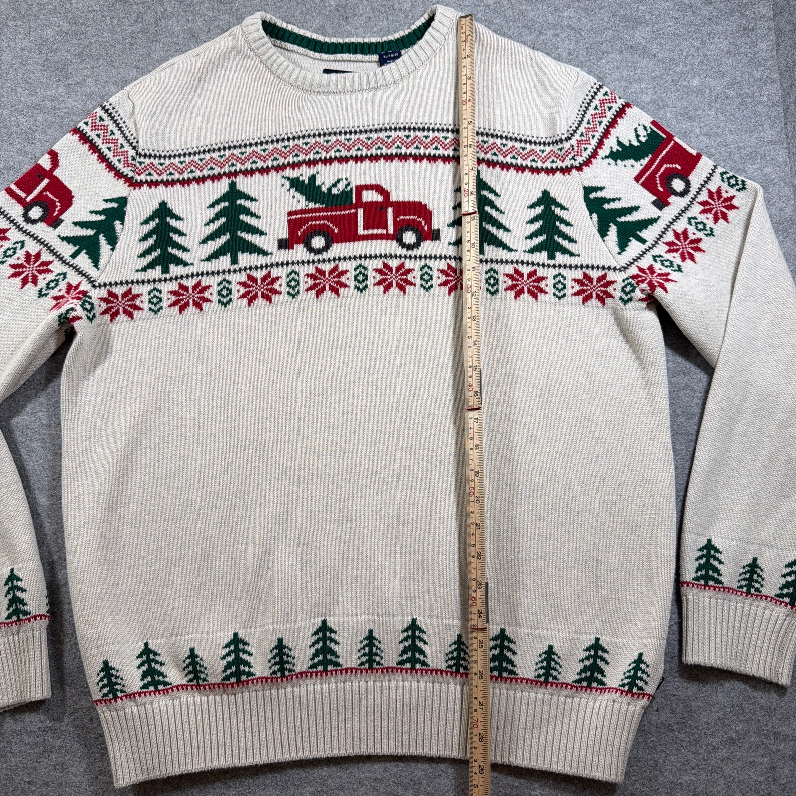 Chaps Fair Isle Christmas Sweater Mens XL Cream Cotton Holiday Truck Tree Knit thumbnail 6