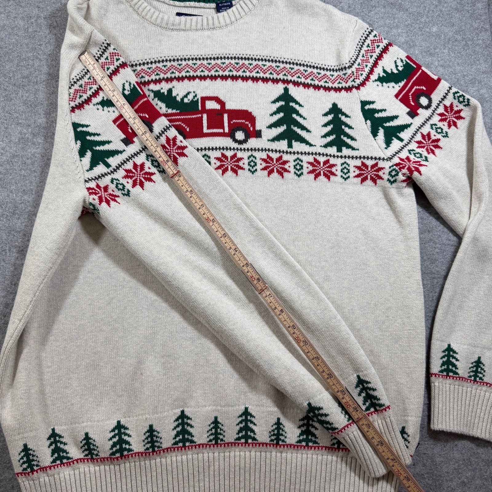 Chaps Fair Isle Christmas Sweater Mens XL Cream Cotton Holiday Truck Tree Knit thumbnail 7
