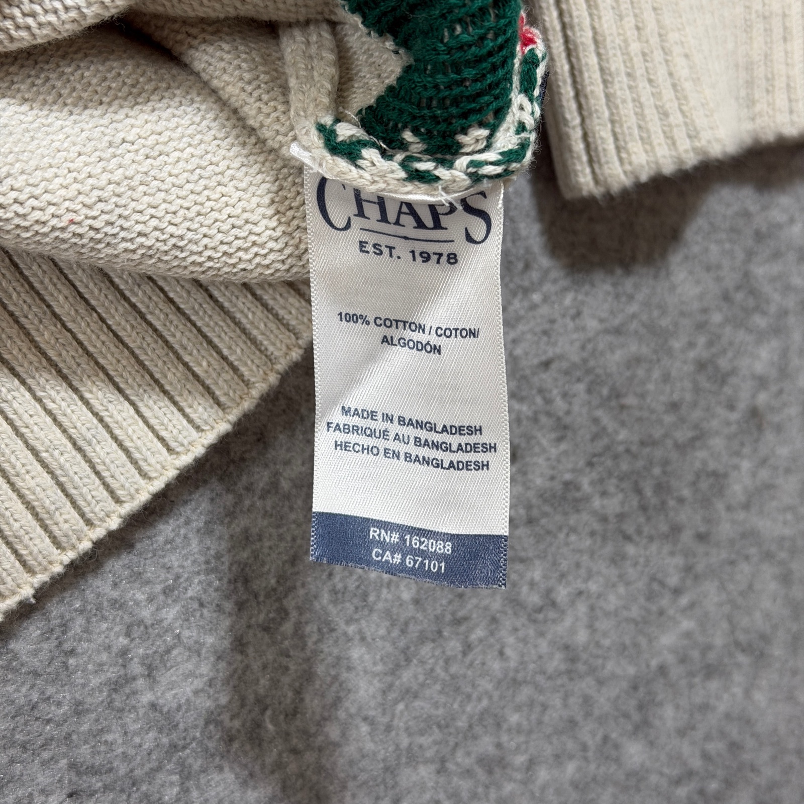 Chaps Fair Isle Christmas Sweater Mens XL Cream Cotton Holiday Truck Tree Knit thumbnail 8