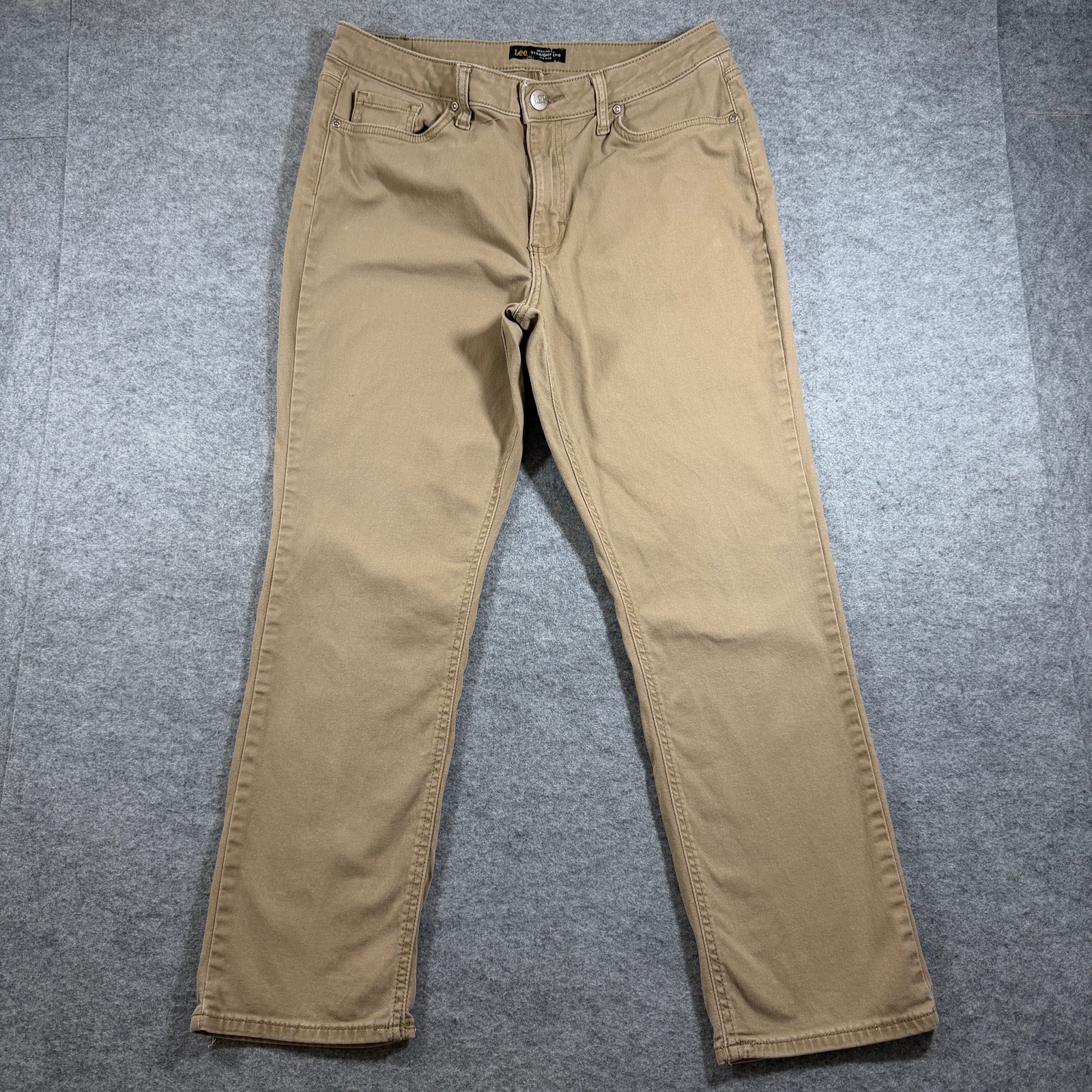Lee Pants Womens 12 Short Khaki Straight Leg Mid Rise Stretch Cotton 5 Pocket
