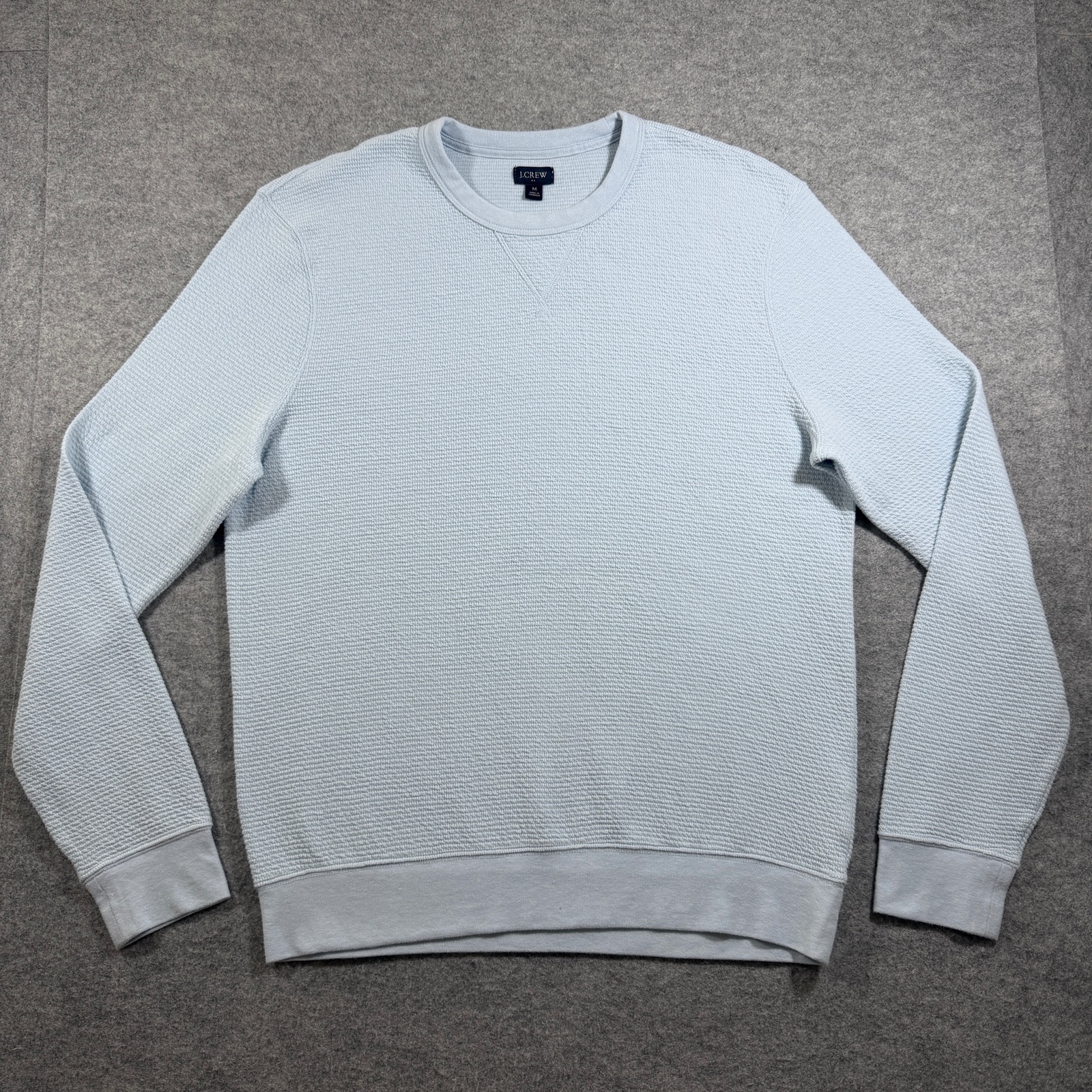 J. Crew Waffle Knit Sweatshirt Mens M Light Blue Crewneck Cotton Casual Pullover