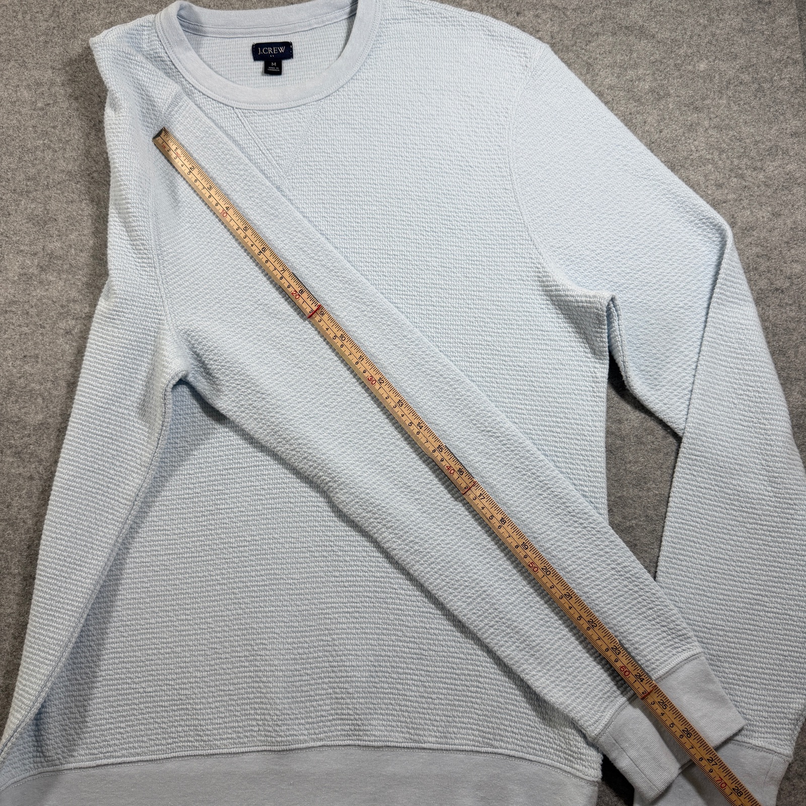 J. Crew Waffle Knit Sweatshirt Mens M Light Blue Crewneck Cotton Casual Pullover thumbnail 8
