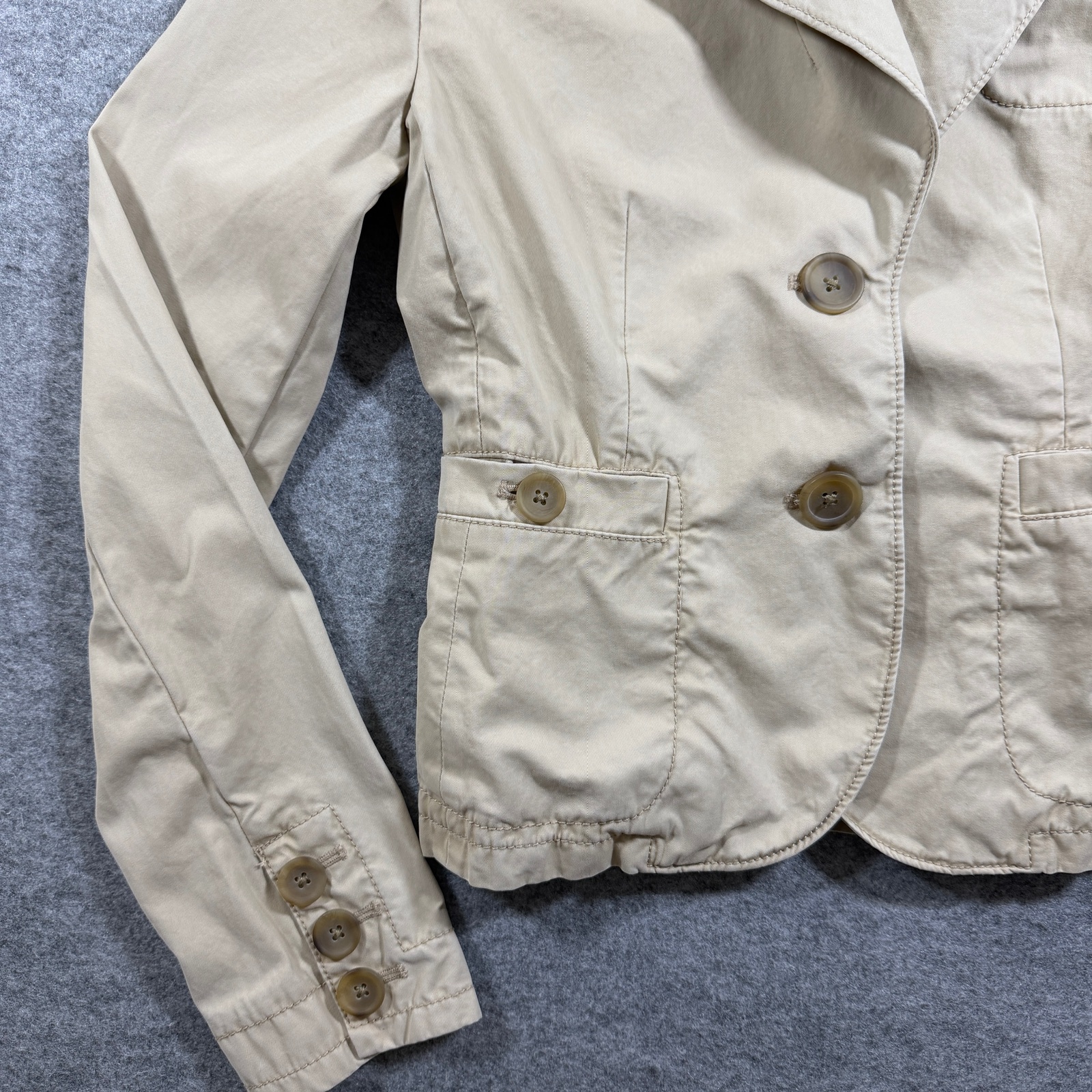 Banana Republic Cotton Blazer Womens XS Khaki Beige Notch Lapel Fitted Tailored thumbnail 4