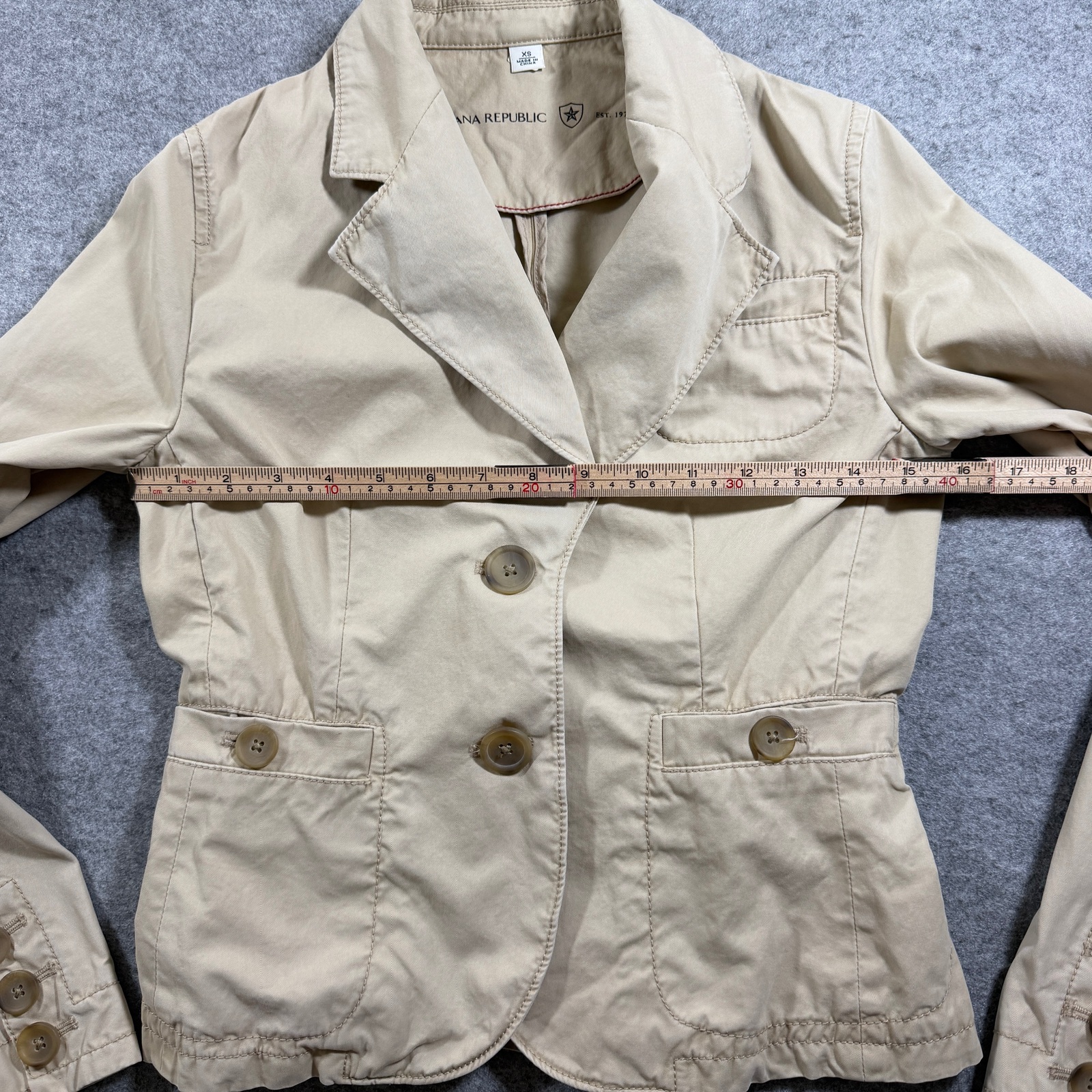 Banana Republic Cotton Blazer Womens XS Khaki Beige Notch Lapel Fitted Tailored thumbnail 6