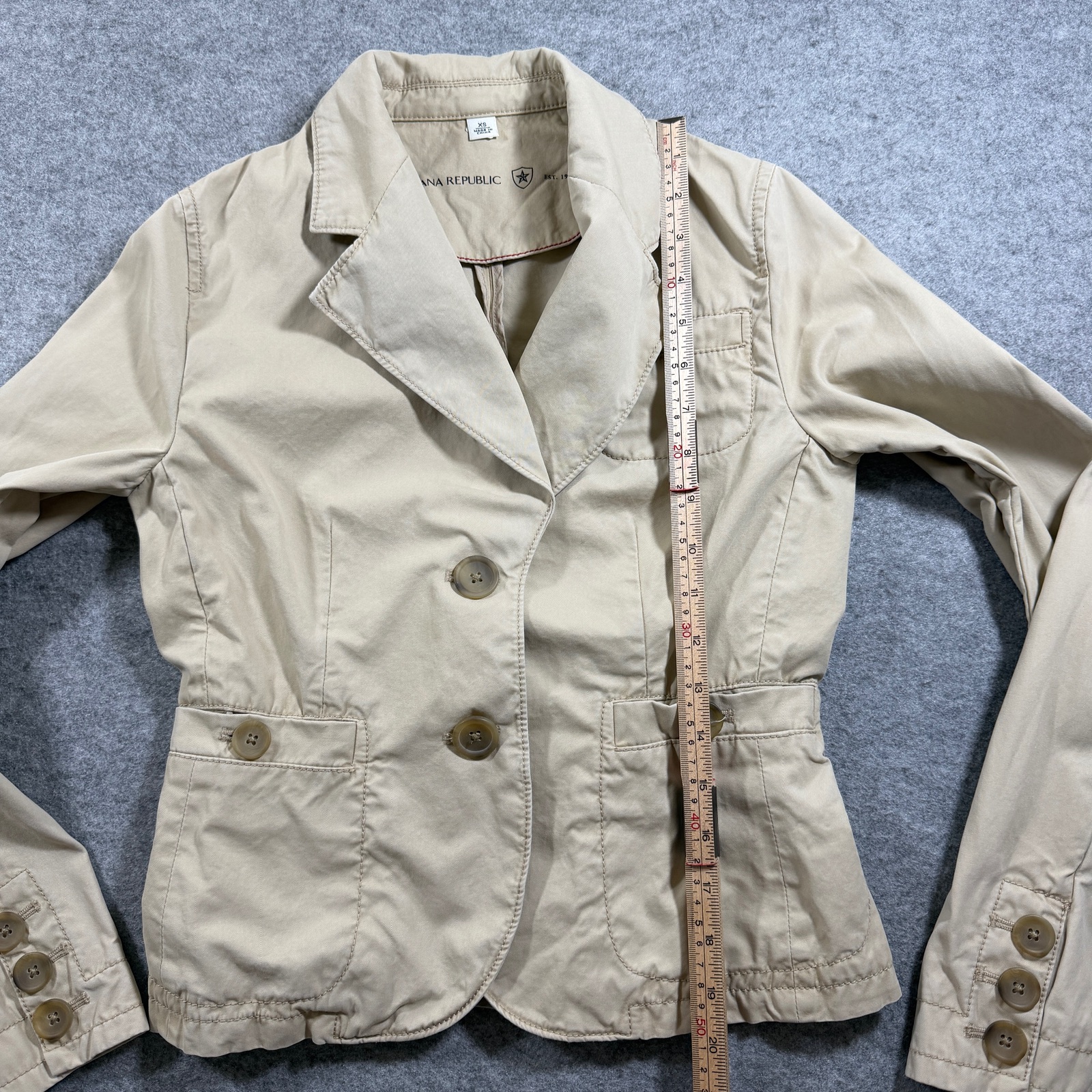 Banana Republic Cotton Blazer Womens XS Khaki Beige Notch Lapel Fitted Tailored thumbnail 7