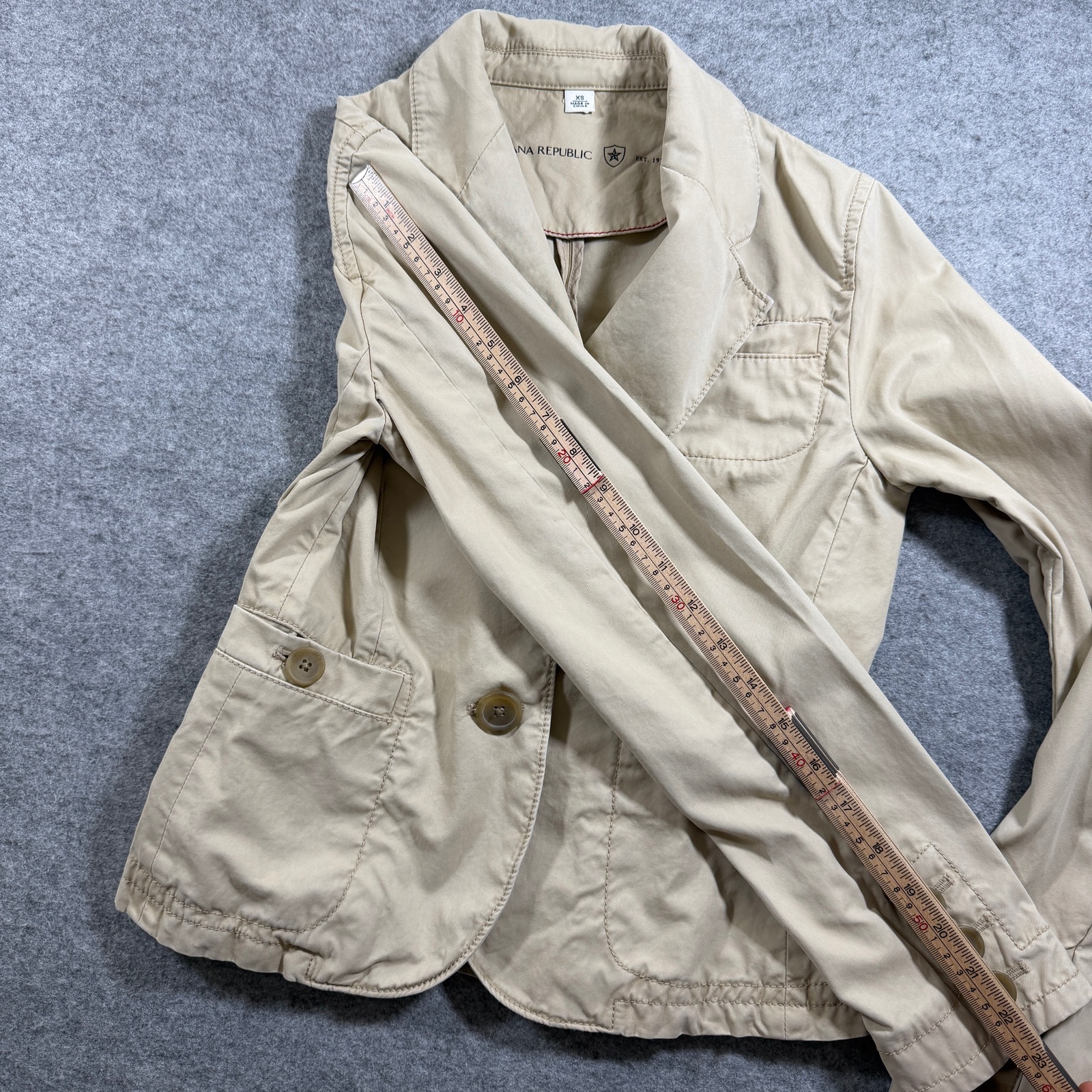 Banana Republic Cotton Blazer Womens XS Khaki Beige Notch Lapel Fitted Tailored thumbnail 8