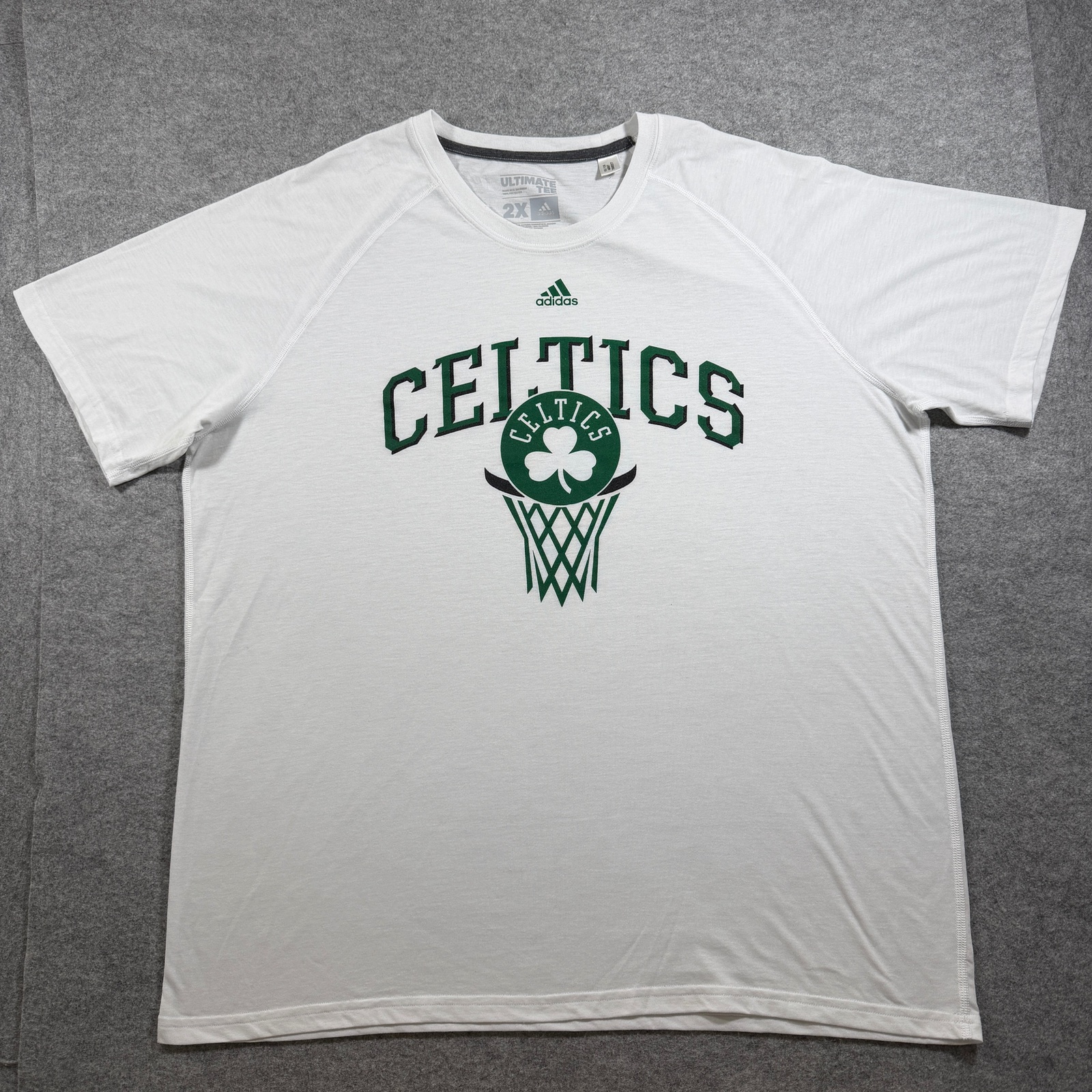Adidas Boston Celtics Ultimate T Shirt Mens 2XL White NBA Shamrock Graphic Fan