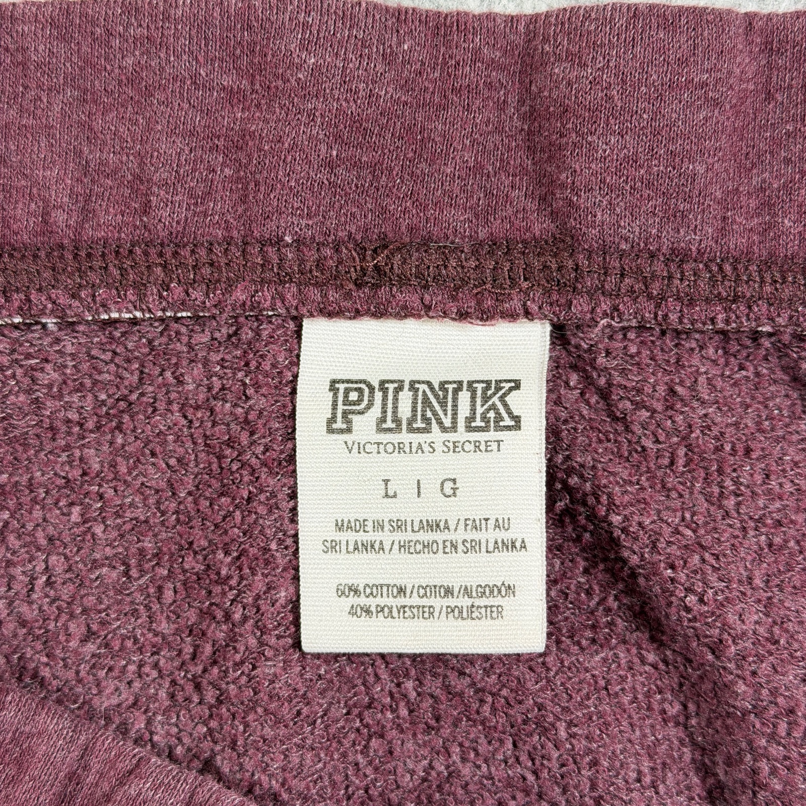 PINK Victorias Secret Love Pink Sweatpants Womens L Maroon Raw Hem Cotton Lounge thumbnail 4