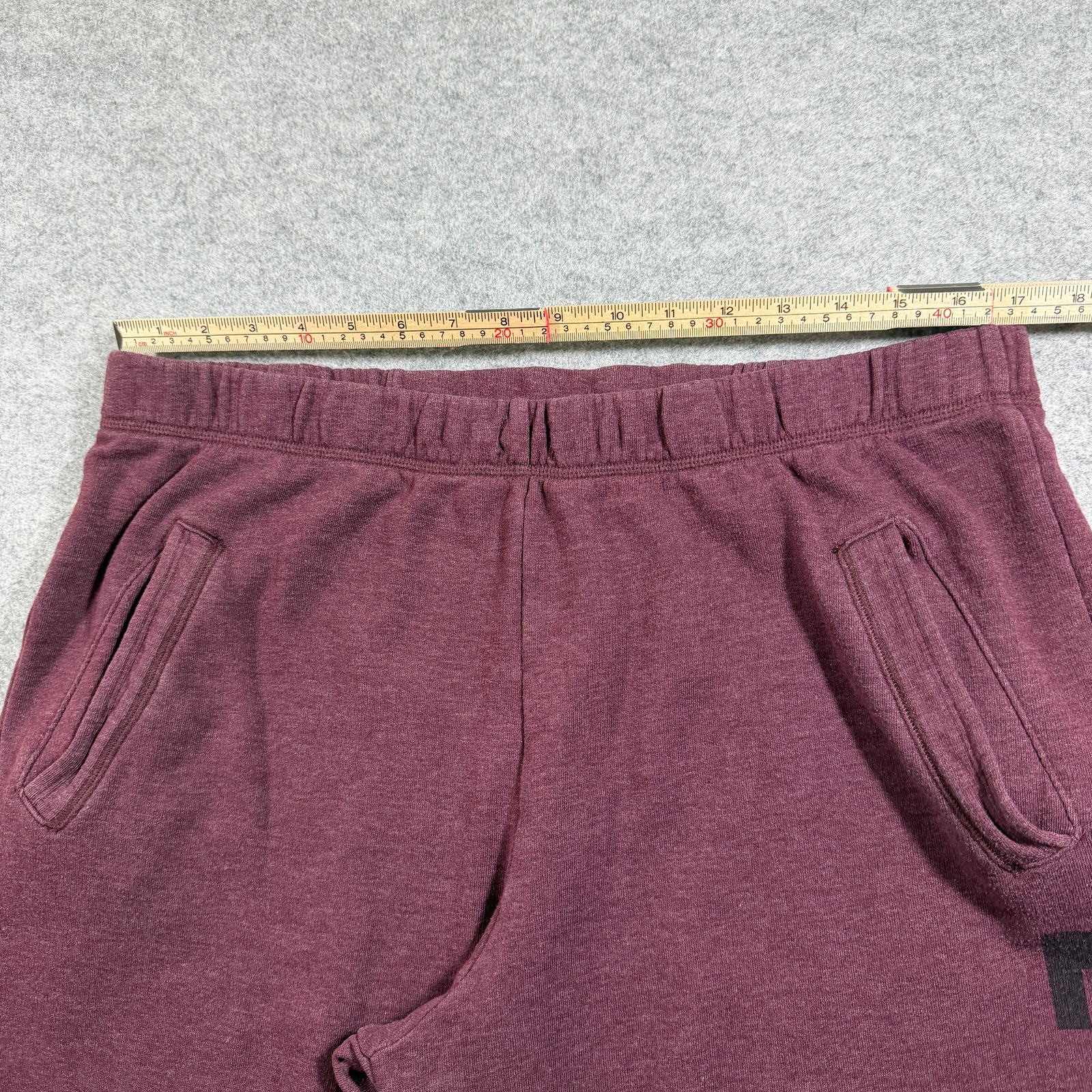 PINK Victorias Secret Love Pink Sweatpants Womens L Maroon Raw Hem Cotton Lounge thumbnail 6