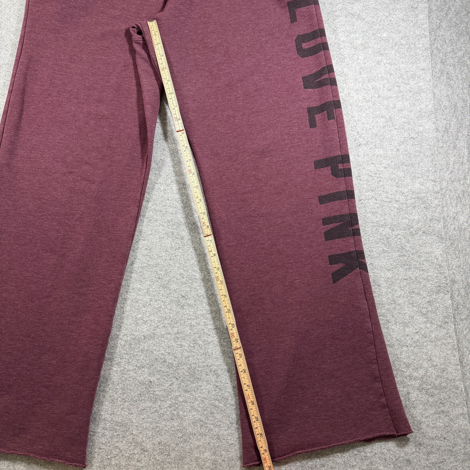 PINK Victorias Secret Love Pink Sweatpants Womens L Maroon Raw Hem Cotton Lounge thumbnail 7