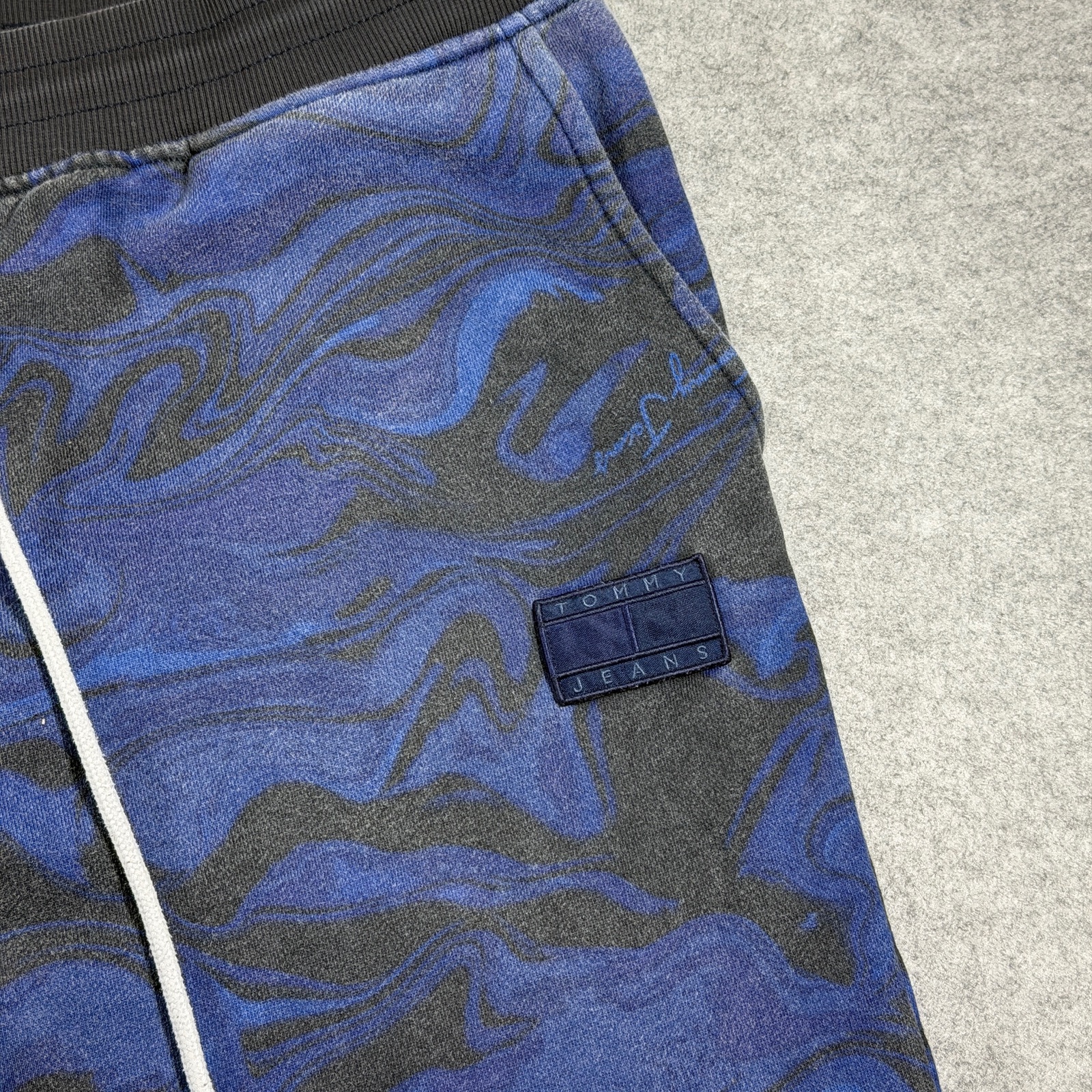 Vintage Tommy Jeans Joggers Mens XXL Blue Black Marble Print Sweatpants Casual thumbnail 5