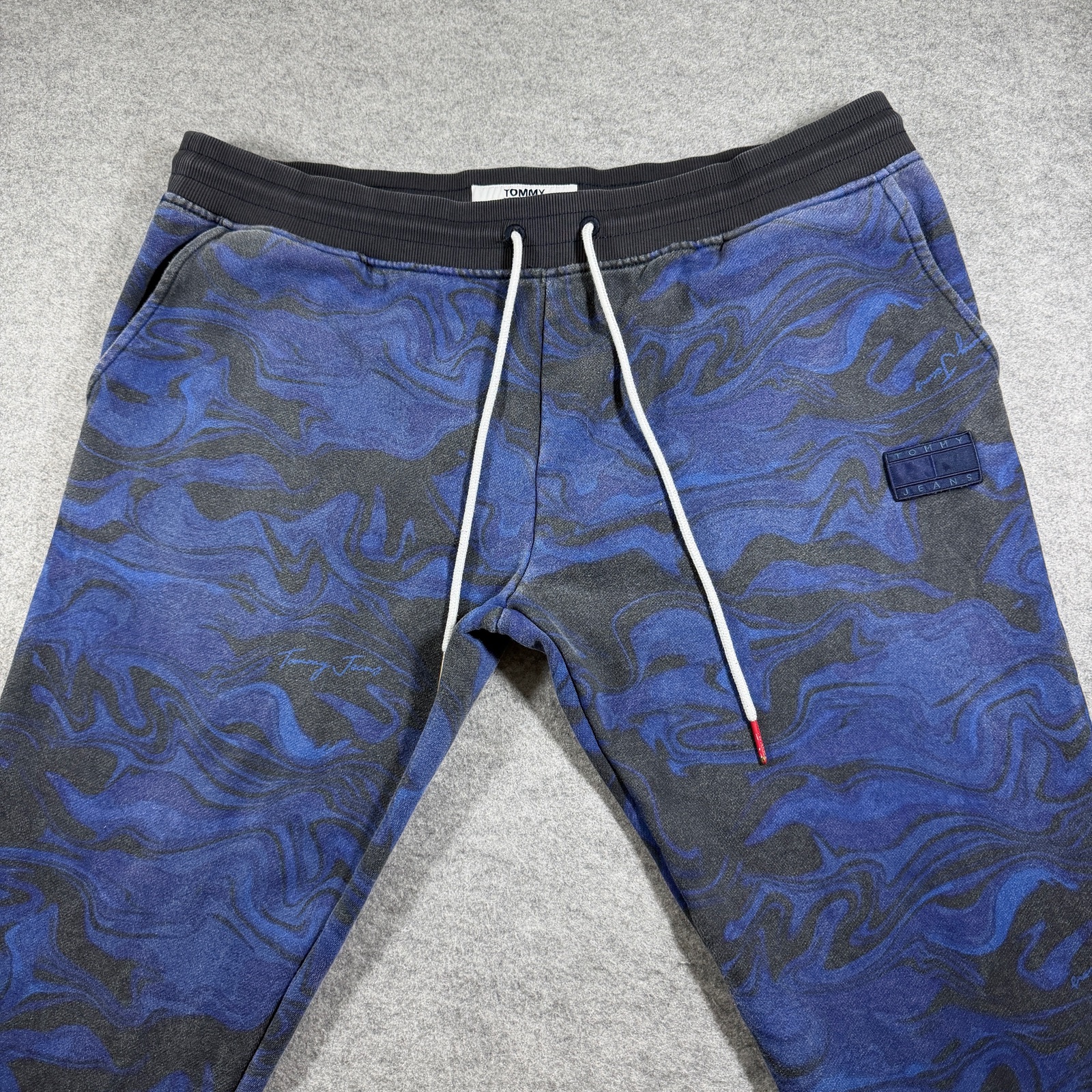 Vintage Tommy Jeans Joggers Mens XXL Blue Black Marble Print Sweatpants Casual thumbnail 9