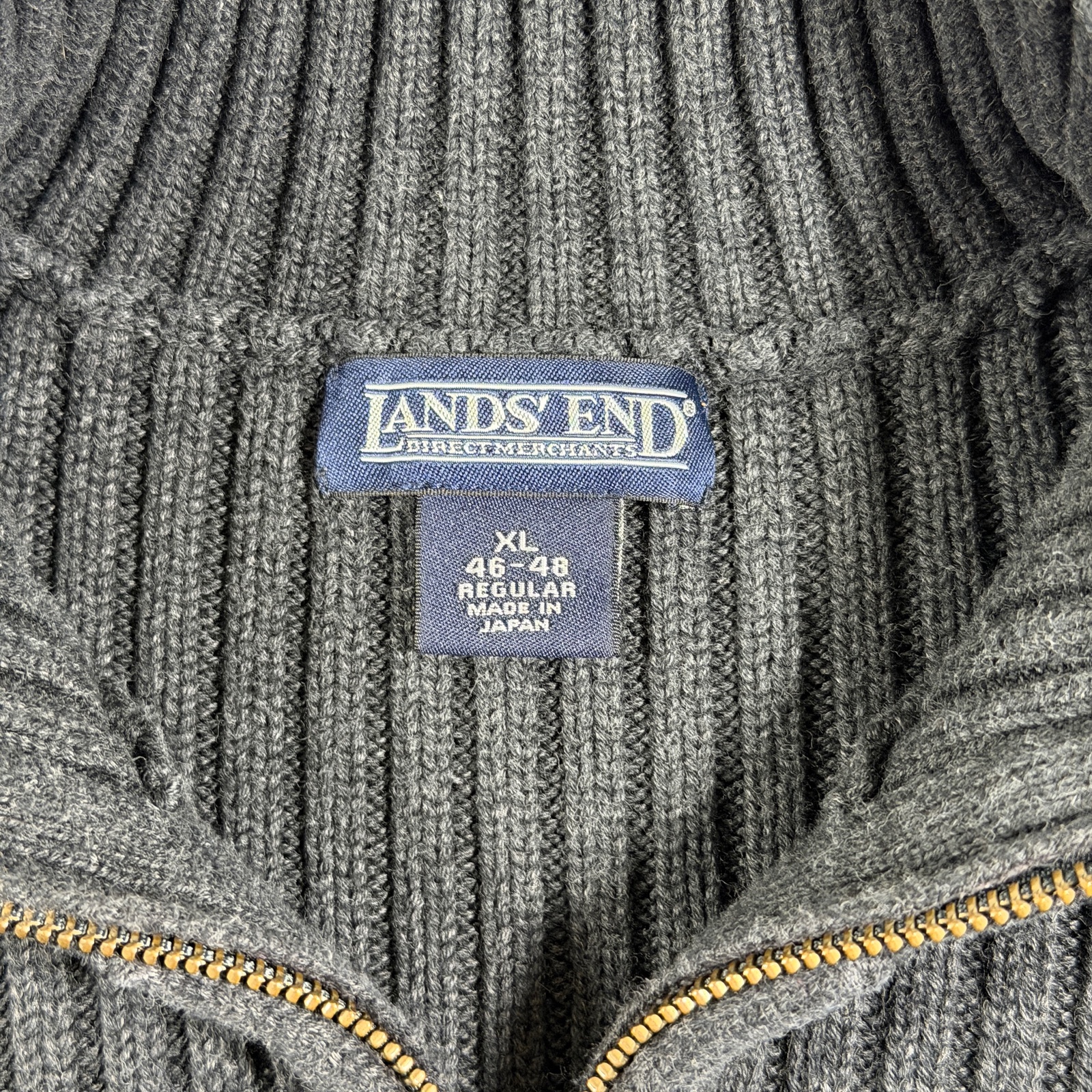 Vintage 90s Lands End 1/4 Zip Knit Sweater Mens XL Gray Heavyweight Cotton Japan thumbnail 3