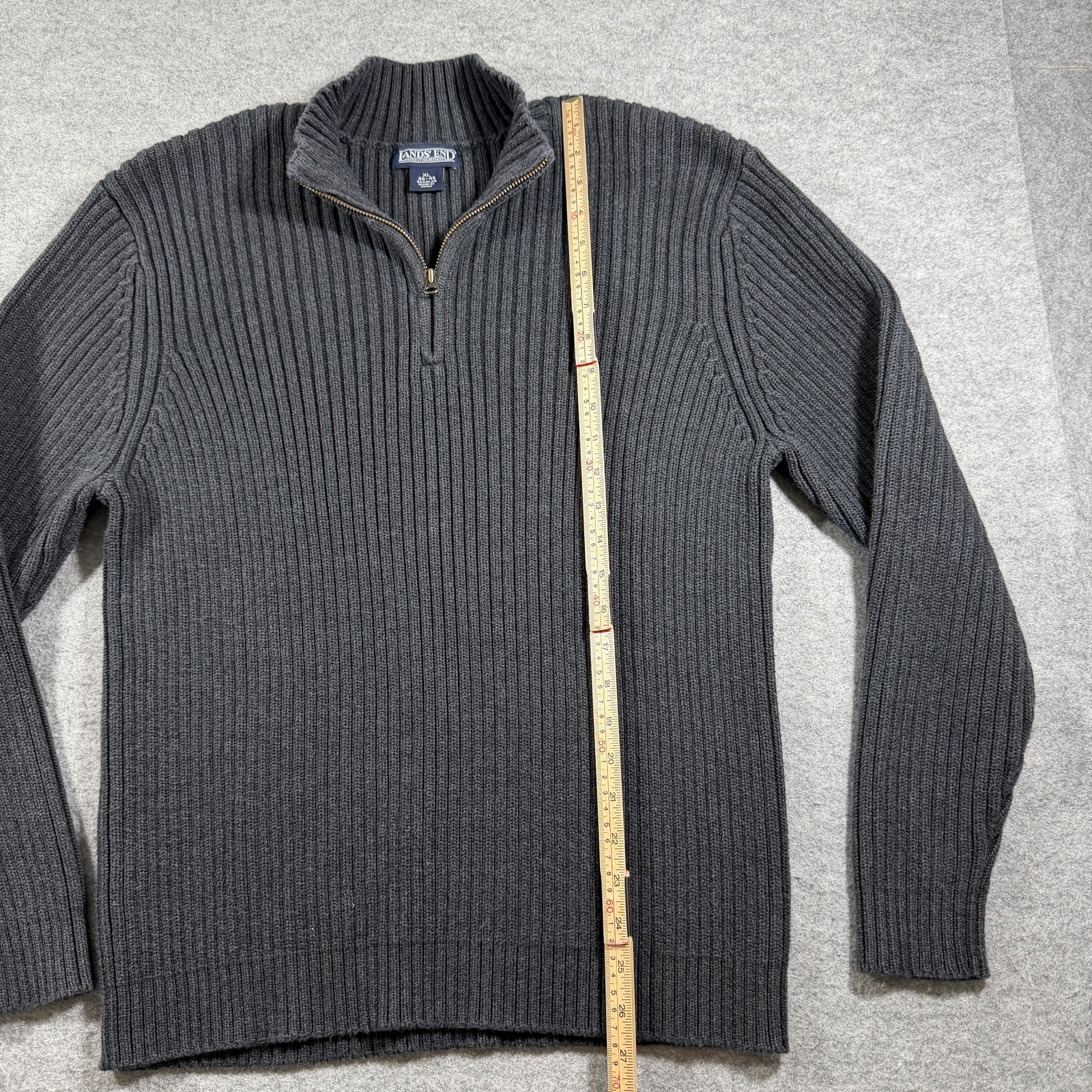 Vintage 90s Lands End 1/4 Zip Knit Sweater Mens XL Gray Heavyweight Cotton Japan thumbnail 6