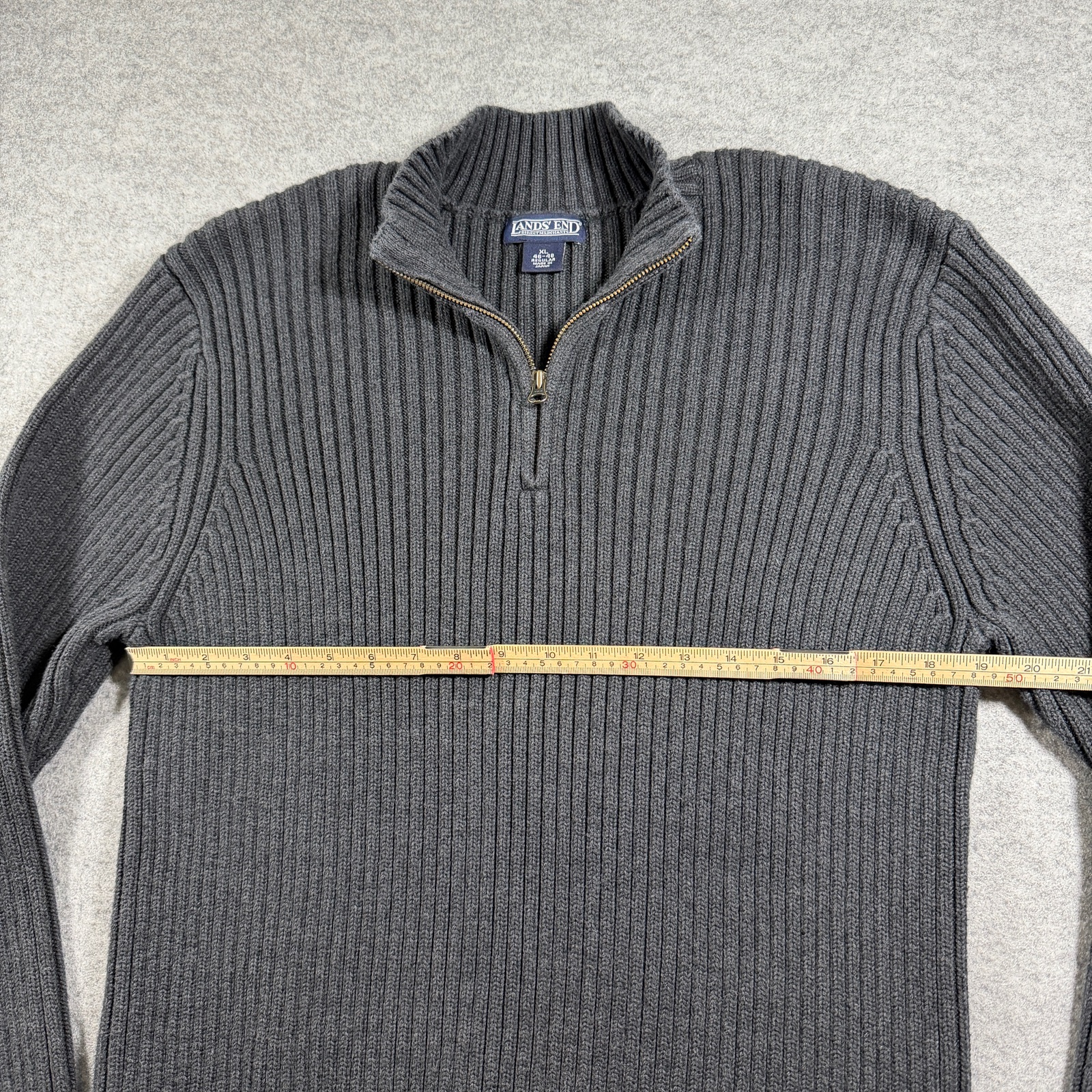 Vintage 90s Lands End 1/4 Zip Knit Sweater Mens XL Gray Heavyweight Cotton Japan thumbnail 7