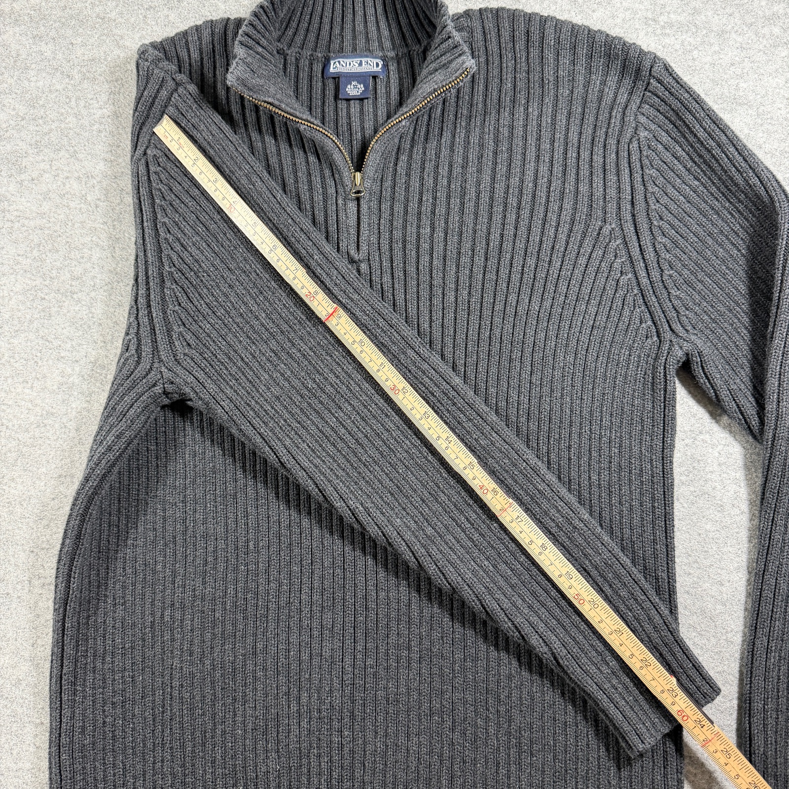 Vintage 90s Lands End 1/4 Zip Knit Sweater Mens XL Gray Heavyweight Cotton Japan thumbnail 8
