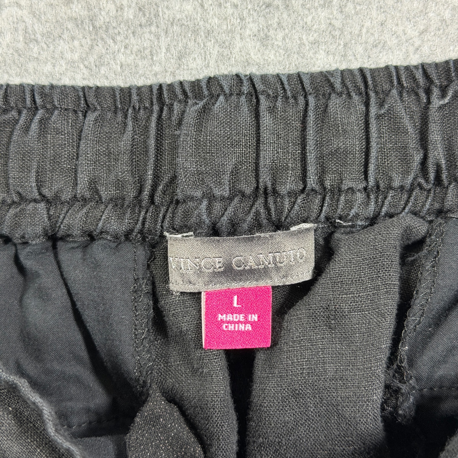 Vince Camuto Pants Womens L Black 100% Linen Elastic Waist Relaxed Fit Trousers thumbnail 3