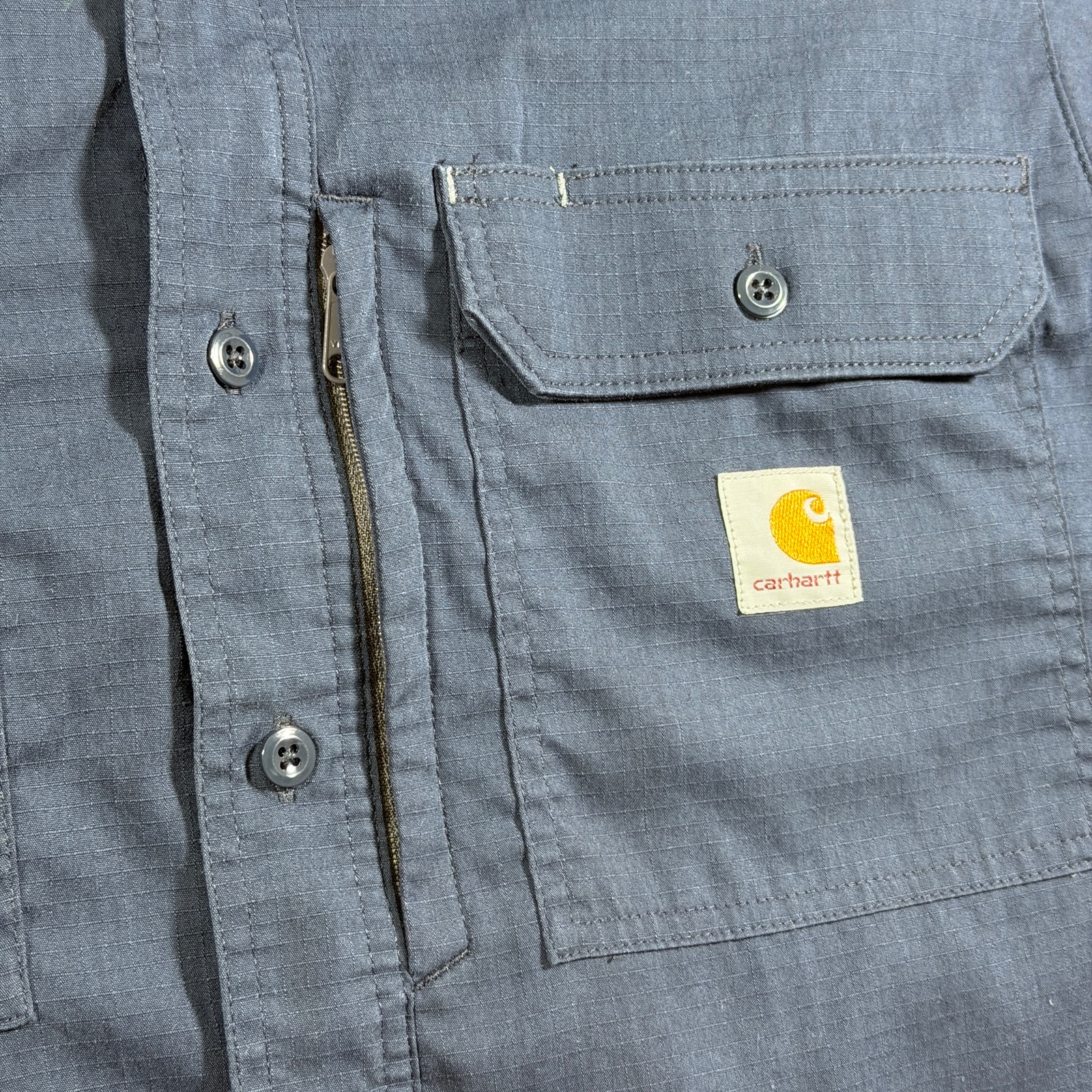 Carhartt Rugged Flex Ripstop Utility Work Shirt Mens M Navy Button Up Stretch SS thumbnail 3