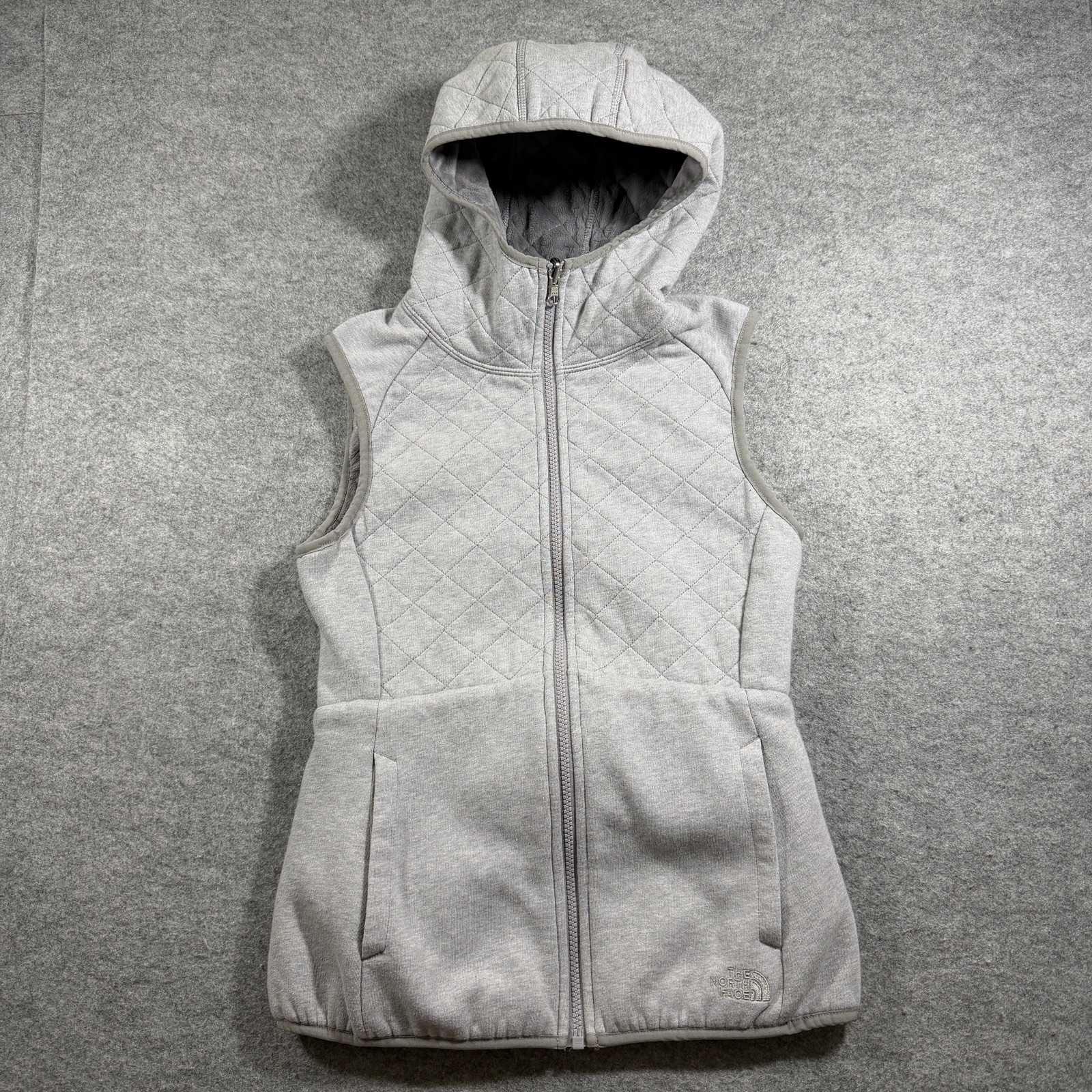 The North Face Oso Hooded Vest Womens S Gray Quilted Full Zip Fleece Reversible thumbnail 3