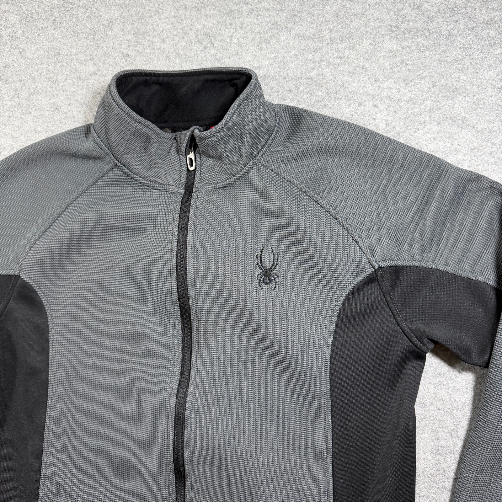 Spyder Active Waffle Knit Full Zip Jacket Mens M Gray Black Fleece Lined Outdoor thumbnail 5