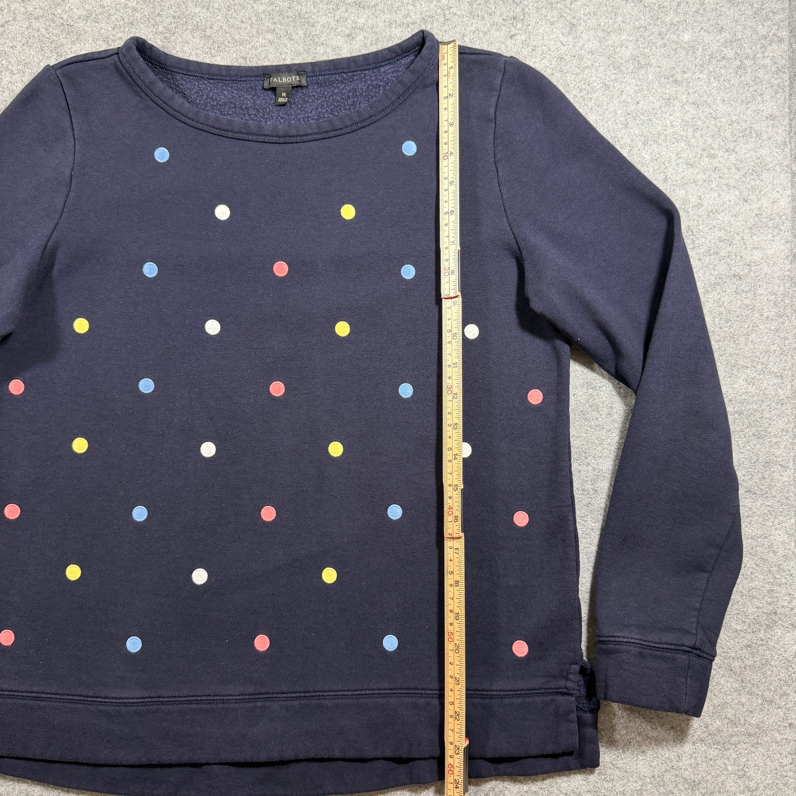 Talbots Sweatshirt Womens M Navy Polka Dot Crew Neck Side Slits Cotton Modal thumbnail 6