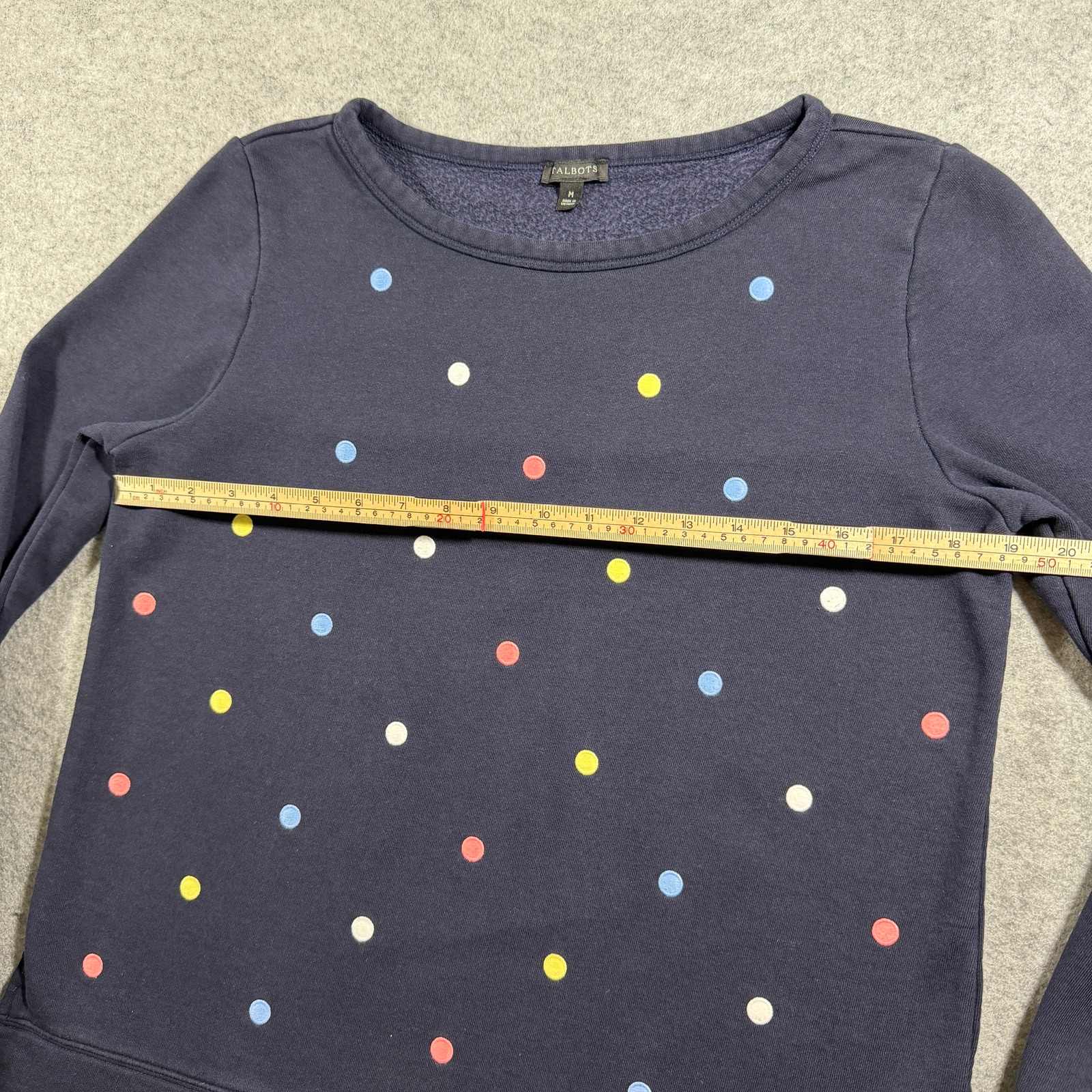 Talbots Sweatshirt Womens M Navy Polka Dot Crew Neck Side Slits Cotton Modal thumbnail 7