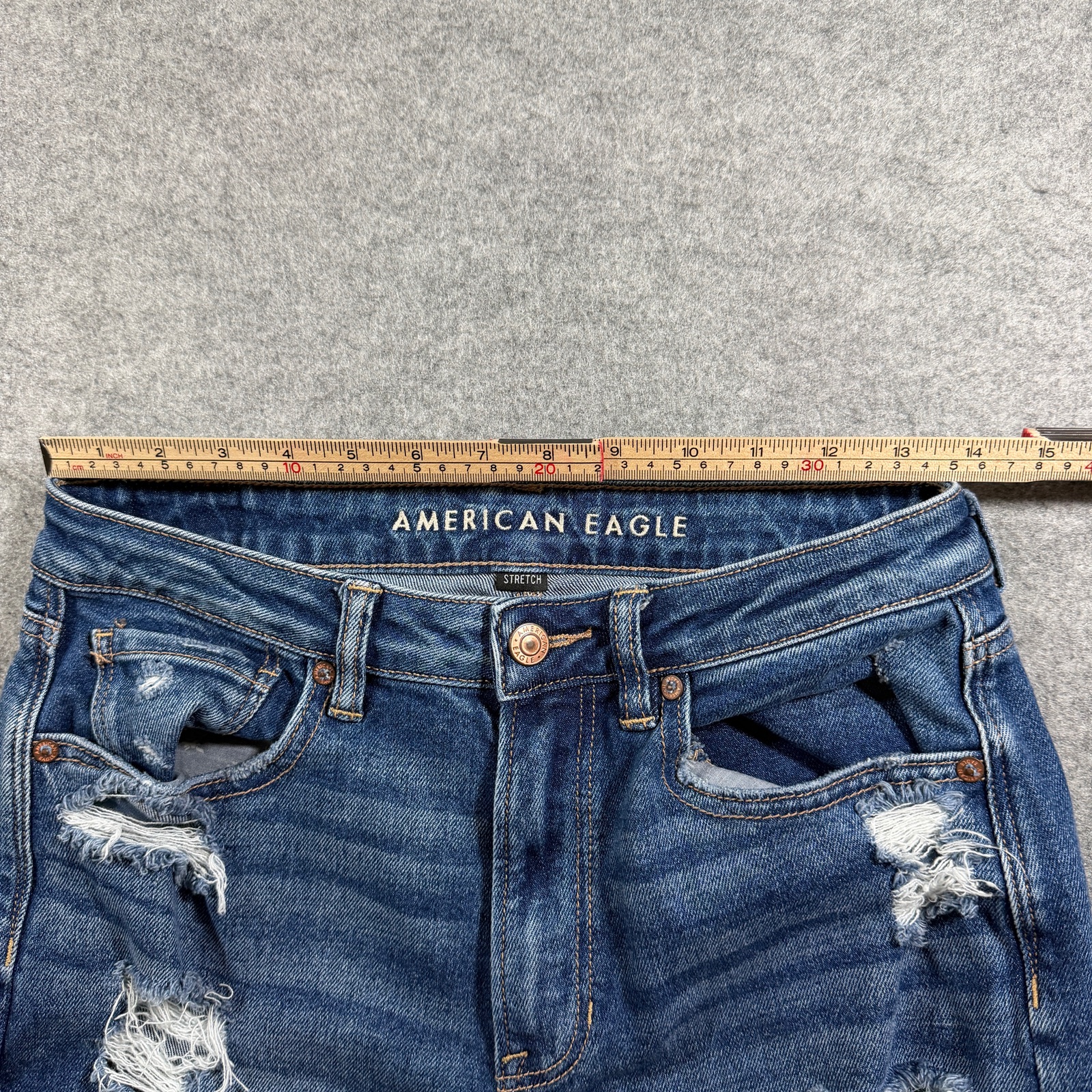 American Eagle Mom Jeans Womens 8 Blue Denim High Rise Distressed Ripped thumbnail 8