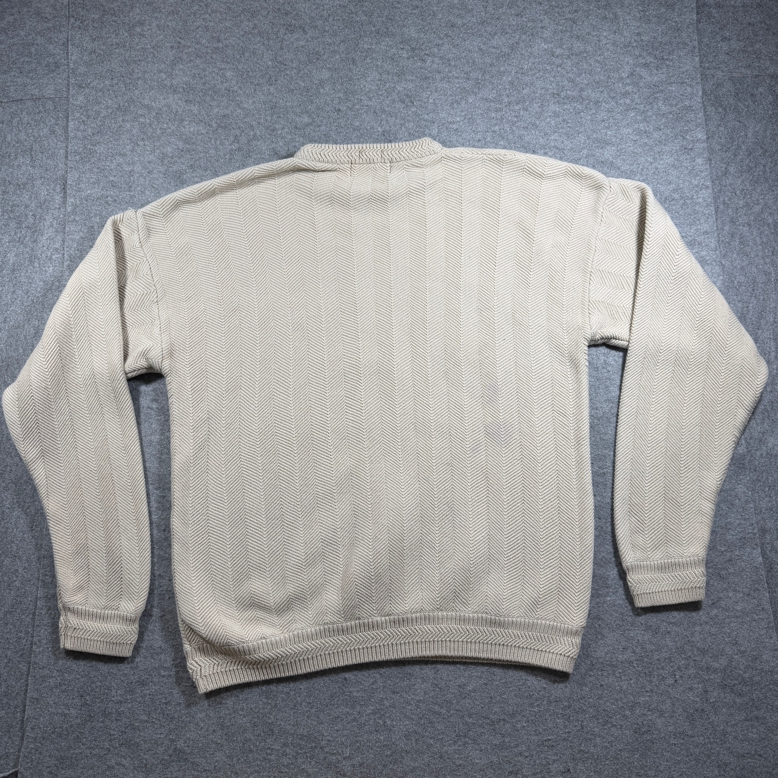 Vintage Chaps Ralph Lauren Knit Sweater Mens XL Cream Herringbone Cotton Preppy thumbnail 2