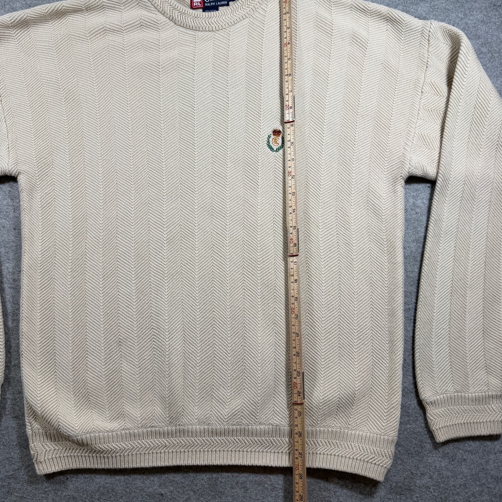 Vintage Chaps Ralph Lauren Knit Sweater Mens XL Cream Herringbone Cotton Preppy thumbnail 6