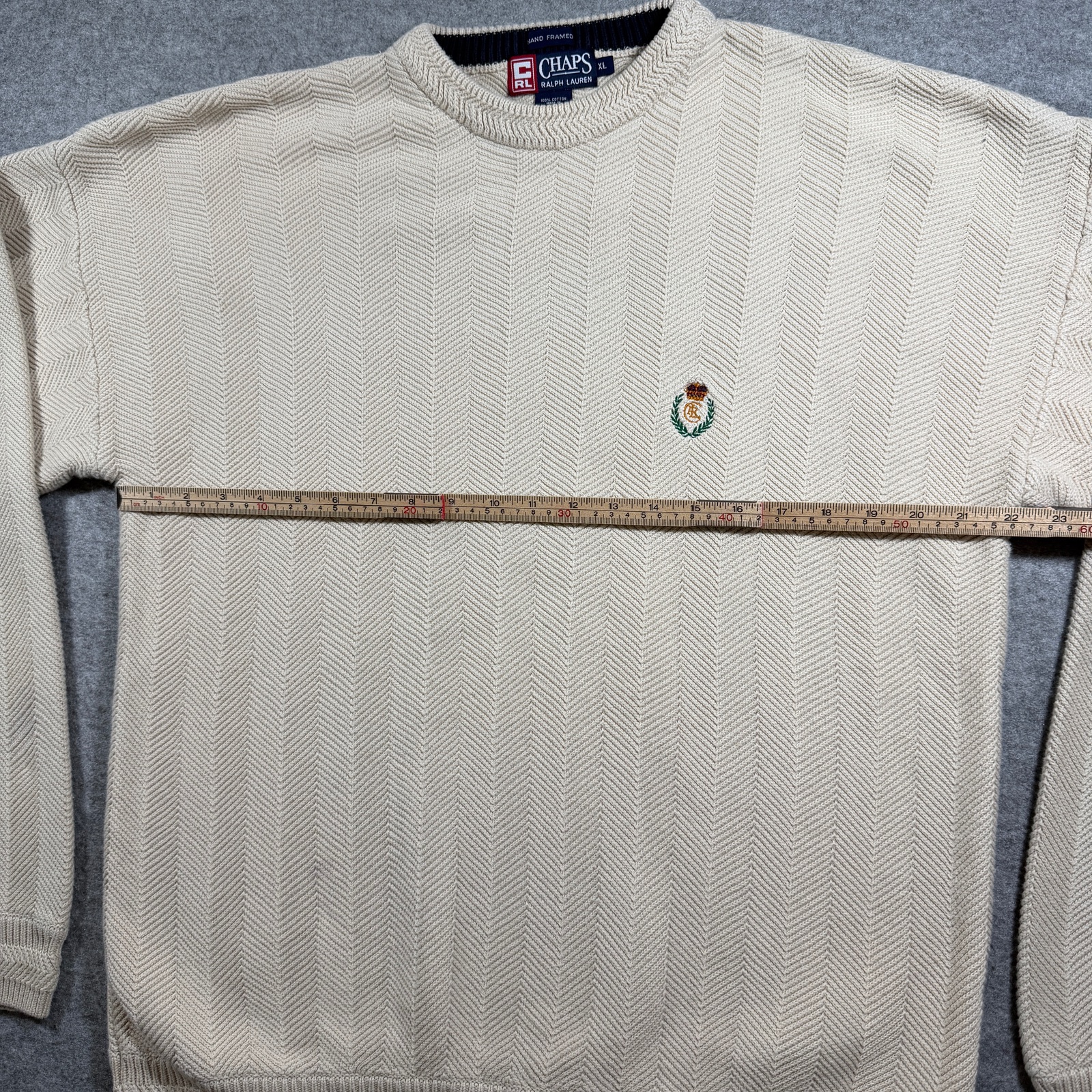 Vintage Chaps Ralph Lauren Knit Sweater Mens XL Cream Herringbone Cotton Preppy thumbnail 7