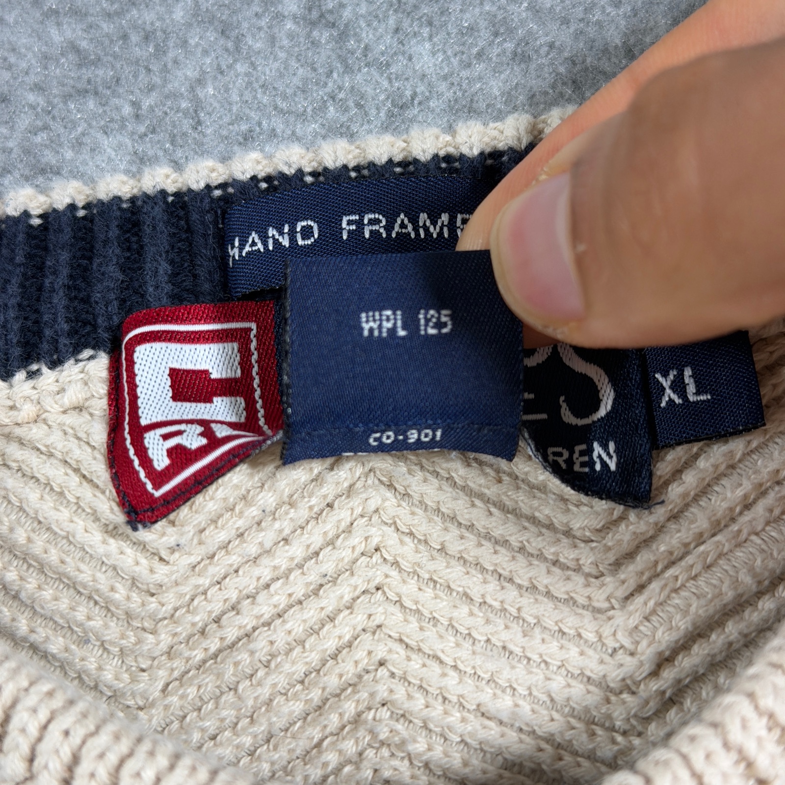 Vintage Chaps Ralph Lauren Knit Sweater Mens XL Cream Herringbone Cotton Preppy thumbnail 12