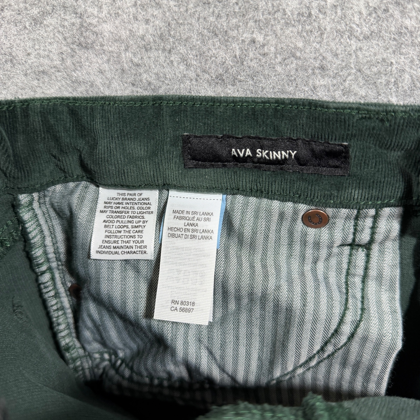 Lucky Brand Ava Skinny Pants Womens 10/30 Dark Green Corduroy Stretch Mid Rise thumbnail 4