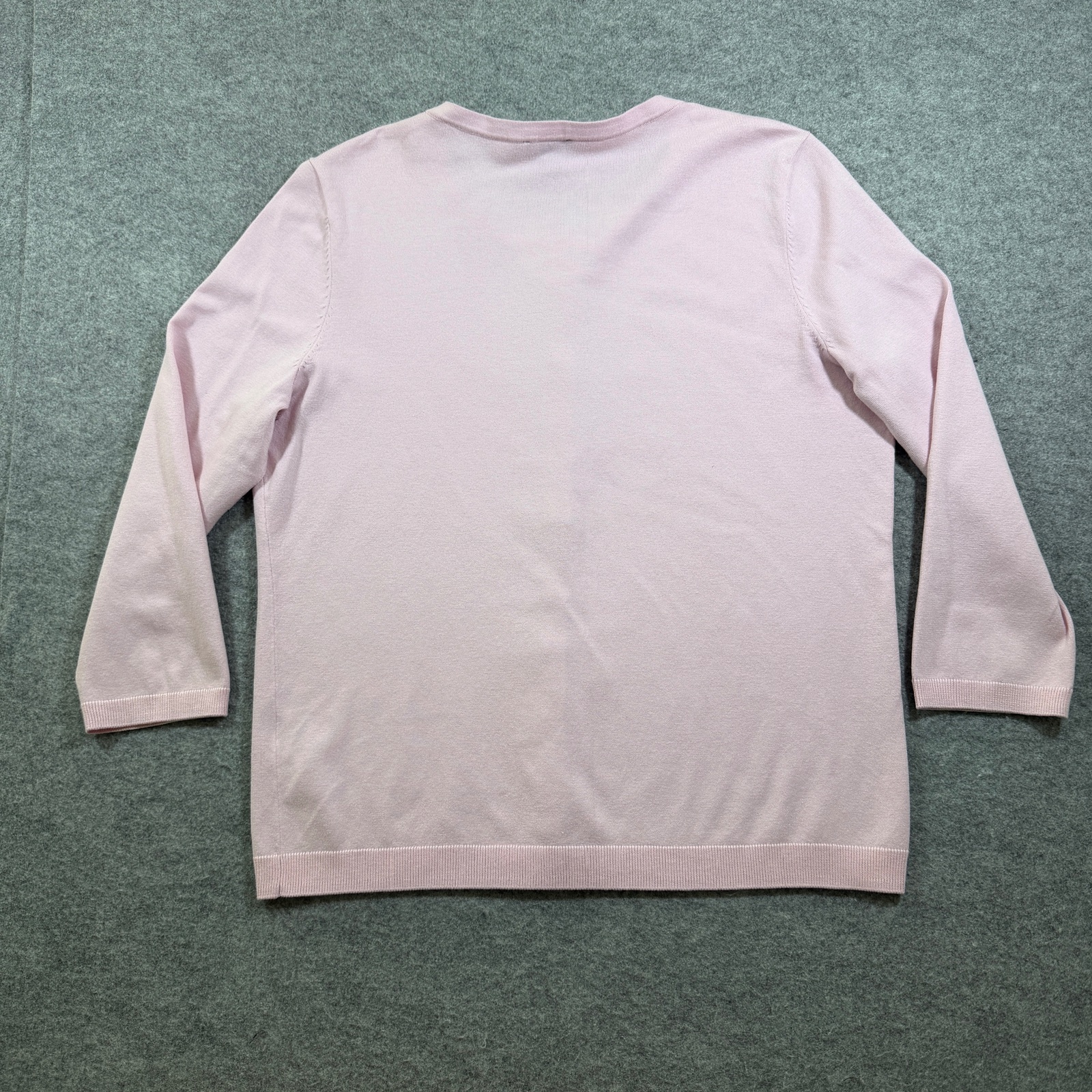 Talbots Cardigan Sweater Womens L Pink Button Front 3/4 Sleeve Crew Neck Stretch thumbnail 2
