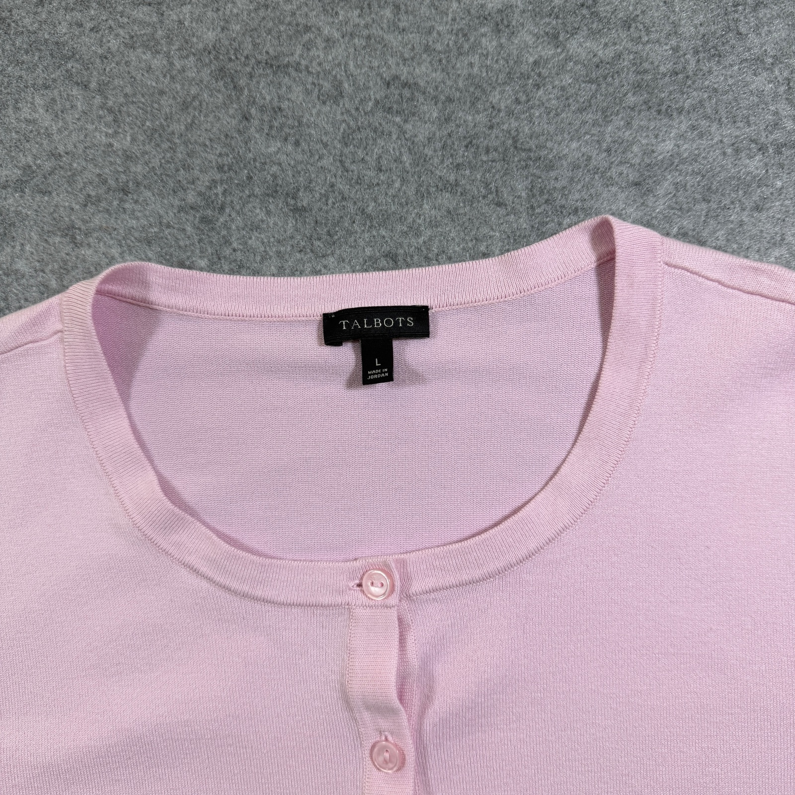 Talbots Cardigan Sweater Womens L Pink Button Front 3/4 Sleeve Crew Neck Stretch thumbnail 3