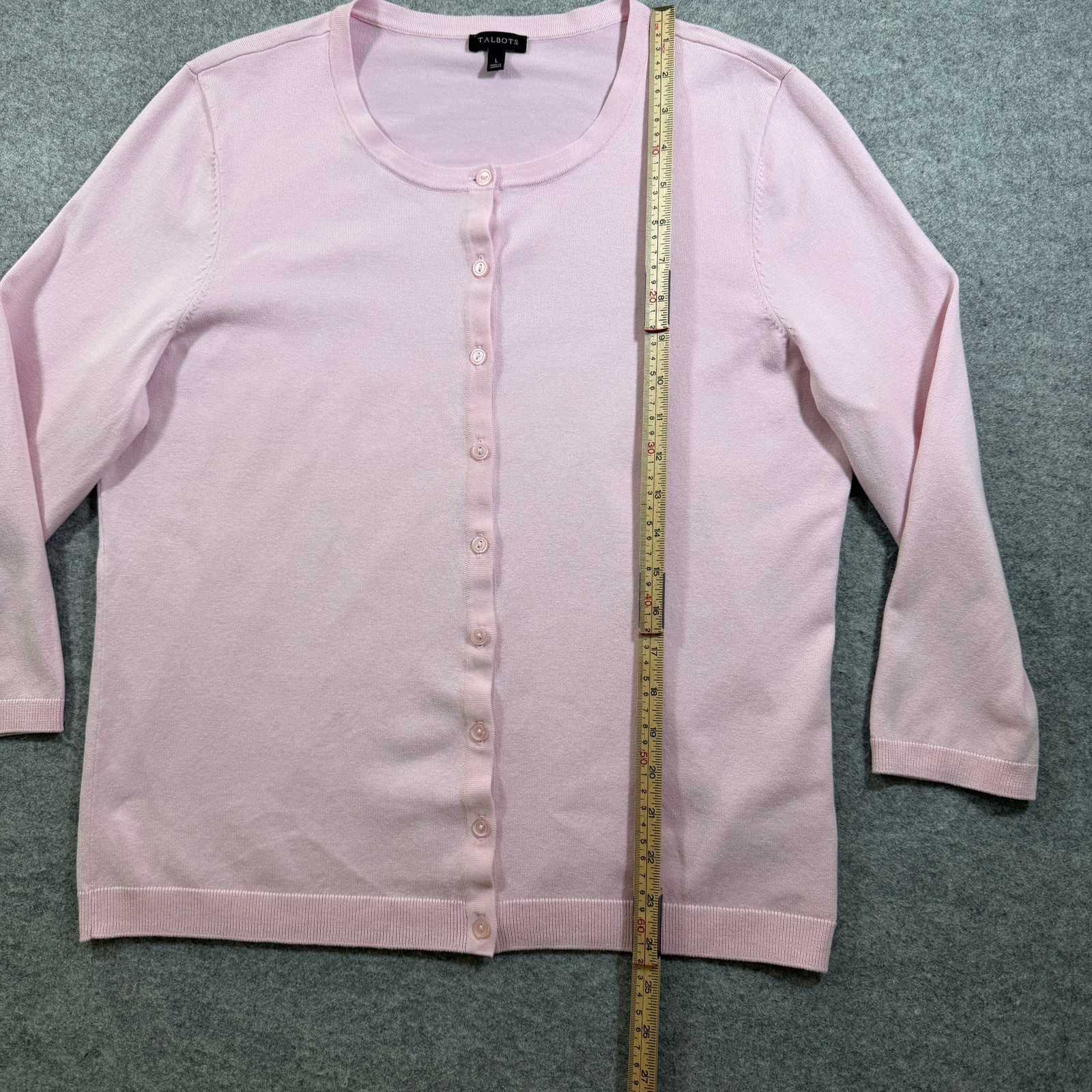 Talbots Cardigan Sweater Womens L Pink Button Front 3/4 Sleeve Crew Neck Stretch thumbnail 5