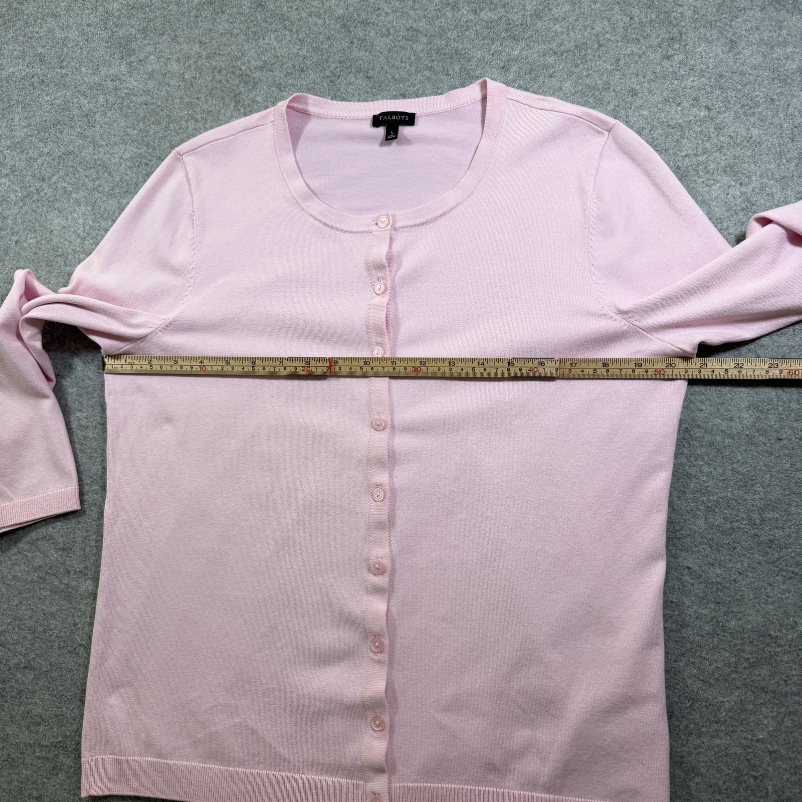 Talbots Cardigan Sweater Womens L Pink Button Front 3/4 Sleeve Crew Neck Stretch thumbnail 6