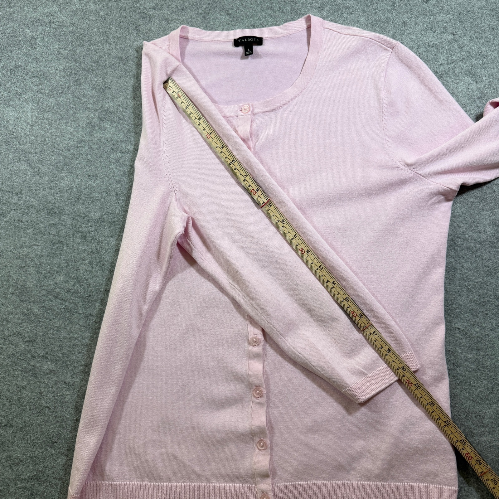 Talbots Cardigan Sweater Womens L Pink Button Front 3/4 Sleeve Crew Neck Stretch thumbnail 7