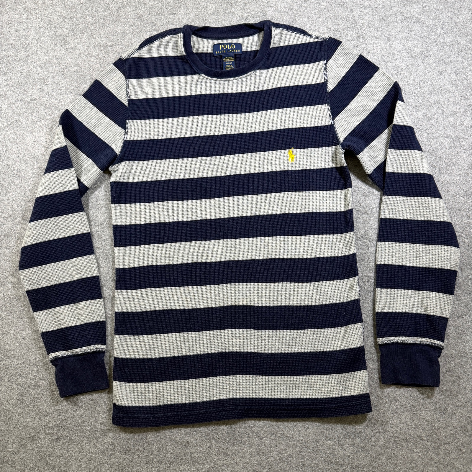 Polo Ralph Lauren Thermal Shirt Womens S Navy Gray Stripe Waffle Knit Pony Logo