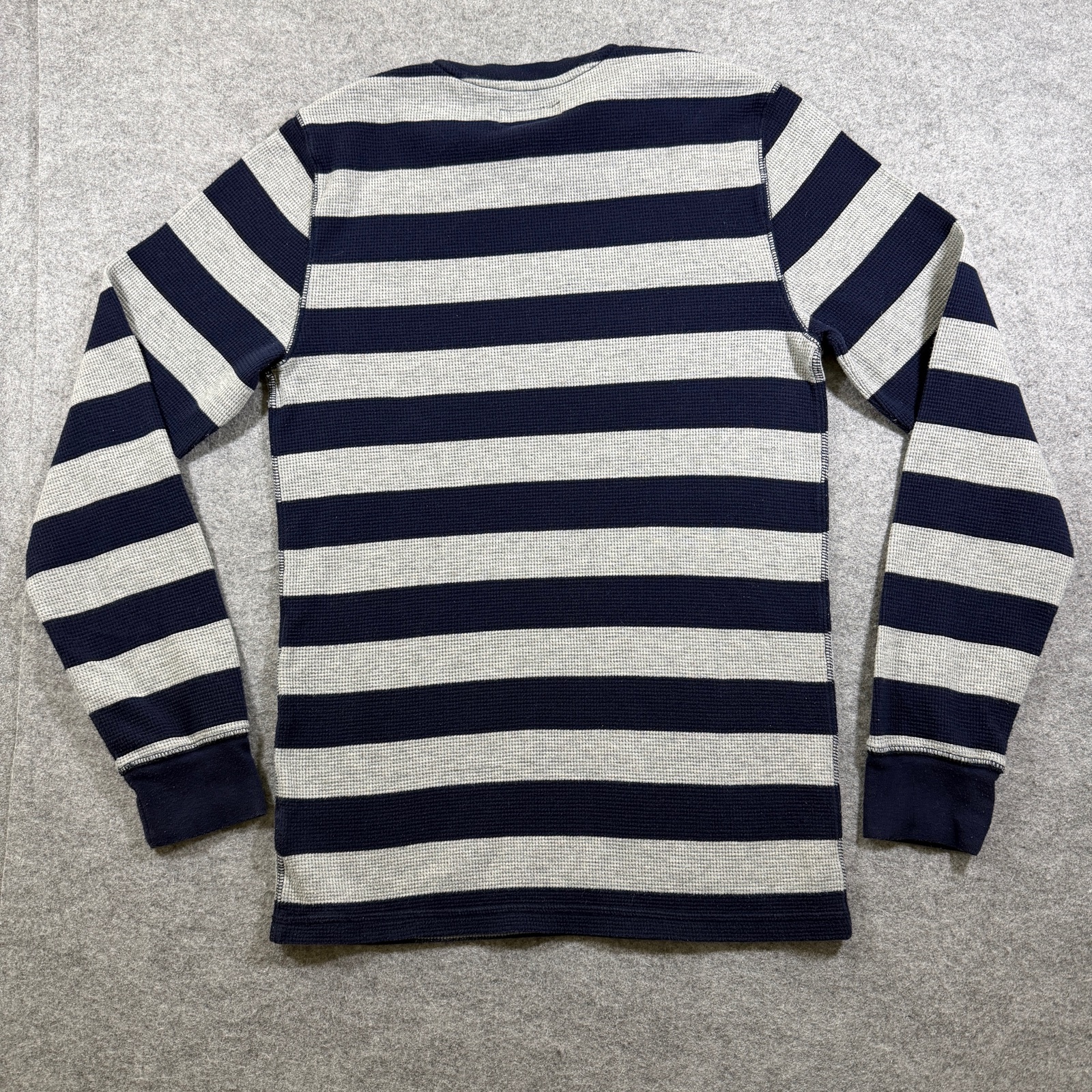 Polo Ralph Lauren Thermal Shirt Womens S Navy Gray Stripe Waffle Knit Pony Logo thumbnail 2