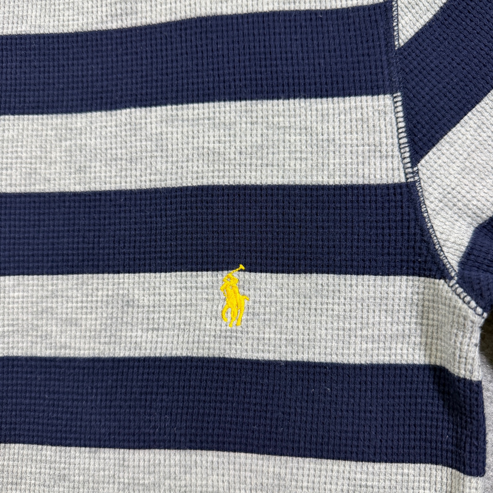 Polo Ralph Lauren Thermal Shirt Womens S Navy Gray Stripe Waffle Knit Pony Logo thumbnail 4