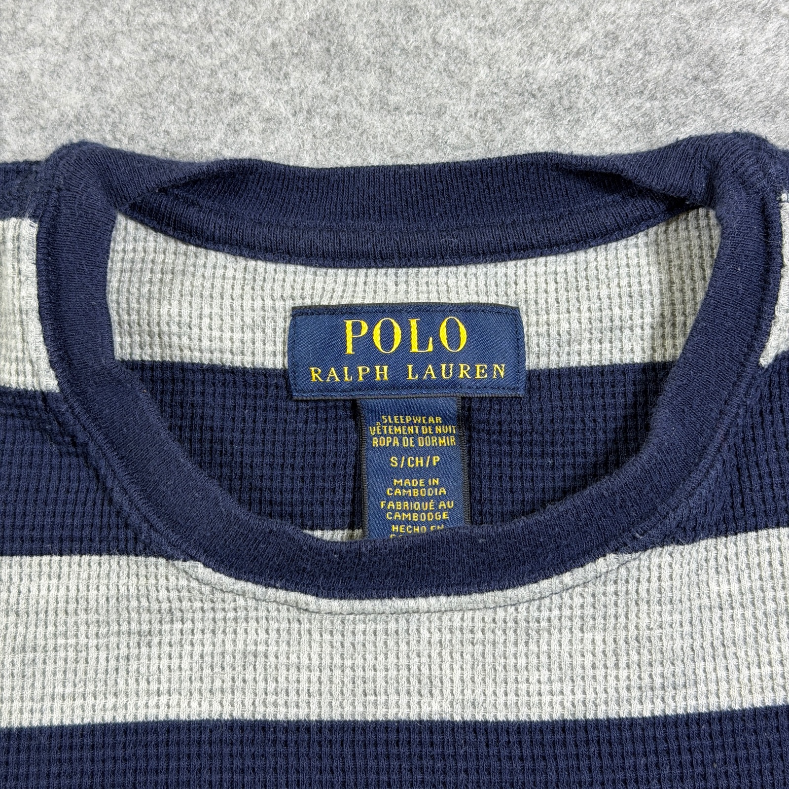 Polo Ralph Lauren Thermal Shirt Womens S Navy Gray Stripe Waffle Knit Pony Logo thumbnail 5