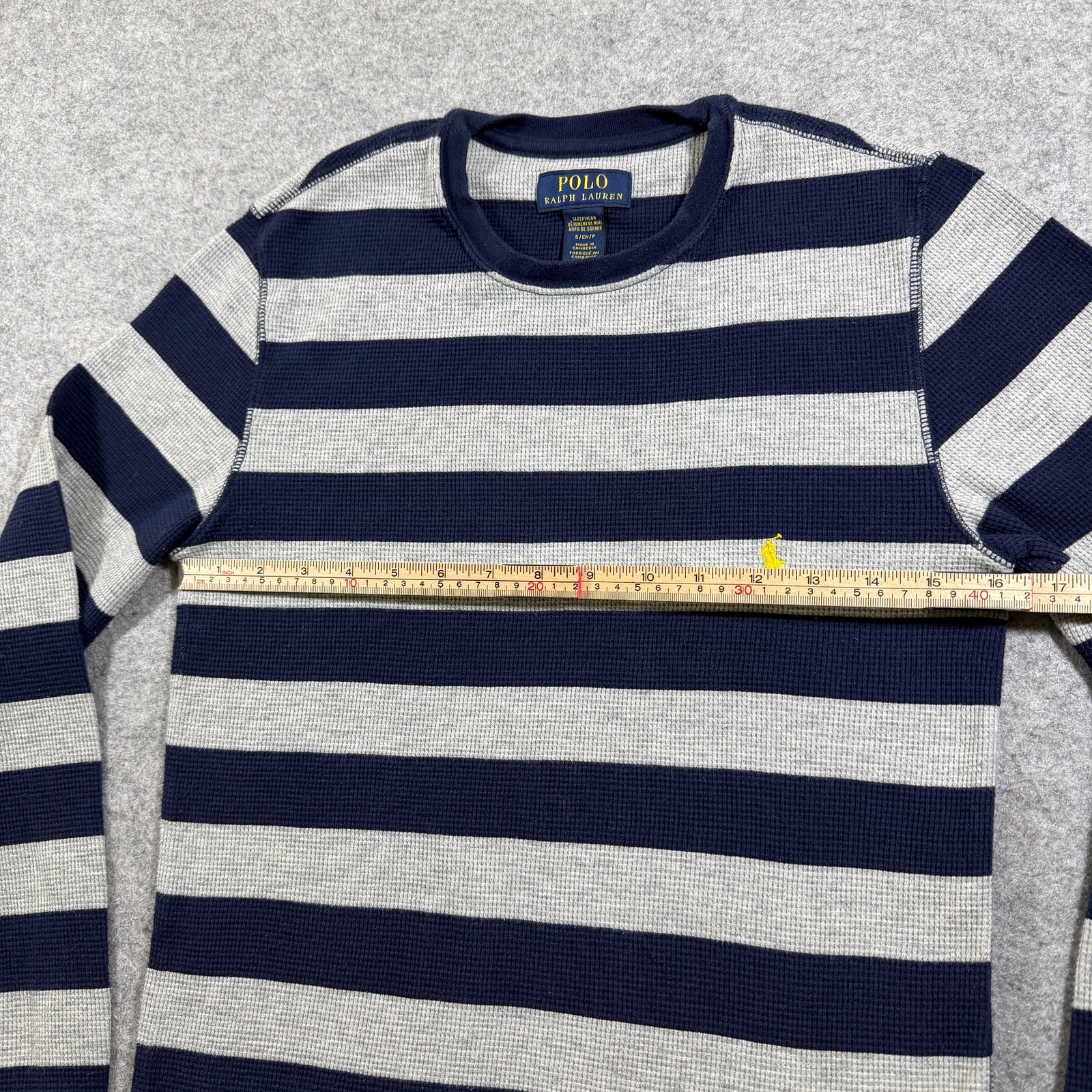 Polo Ralph Lauren Thermal Shirt Womens S Navy Gray Stripe Waffle Knit Pony Logo thumbnail 6